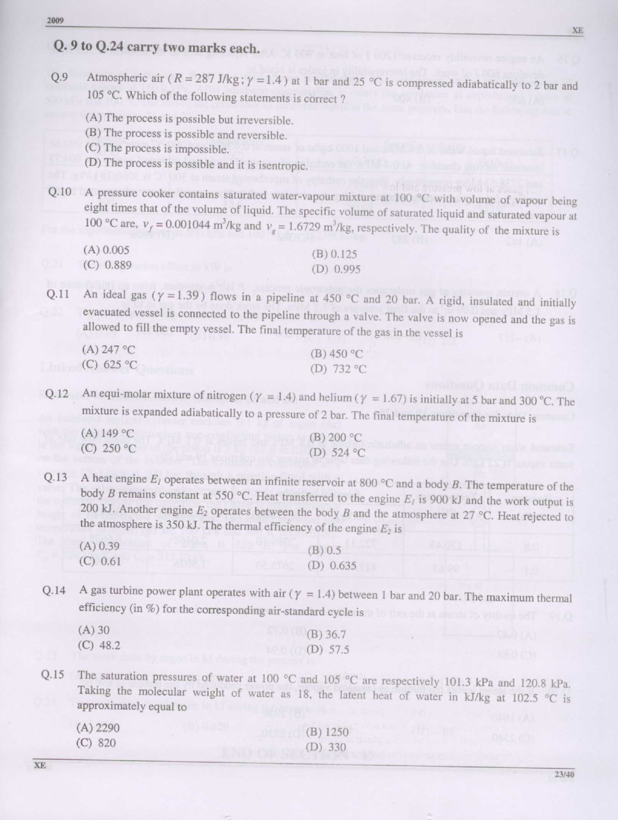 GATE Exam Question Paper 2009 Engineering Sciences 23