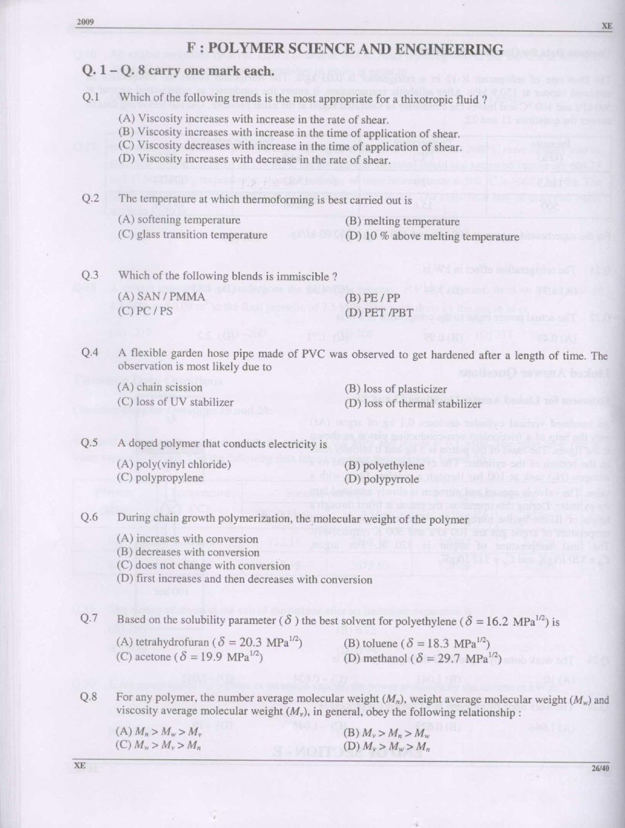 GATE Exam Question Paper 2009 Engineering Sciences 26