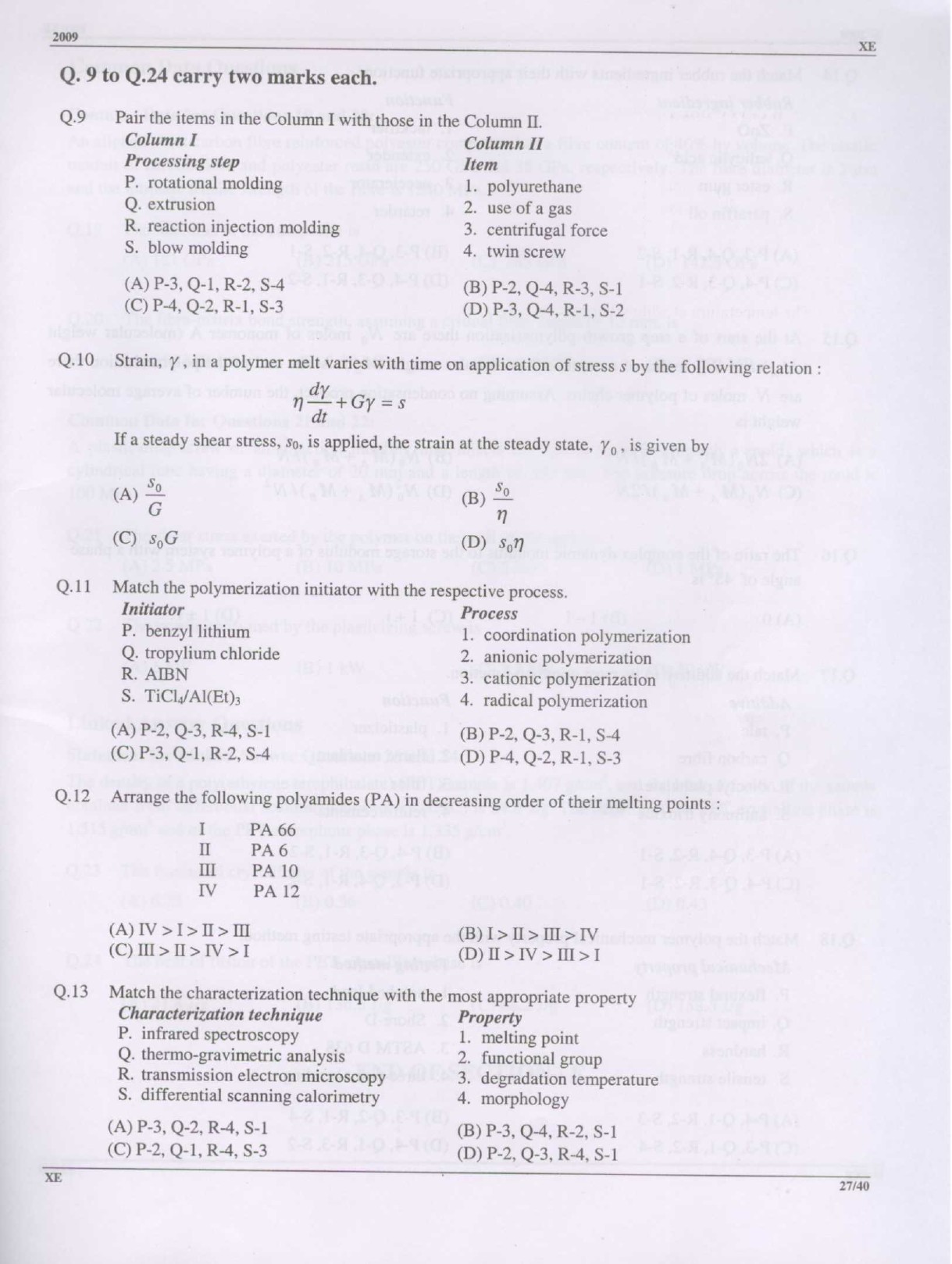 GATE Exam Question Paper 2009 Engineering Sciences 27
