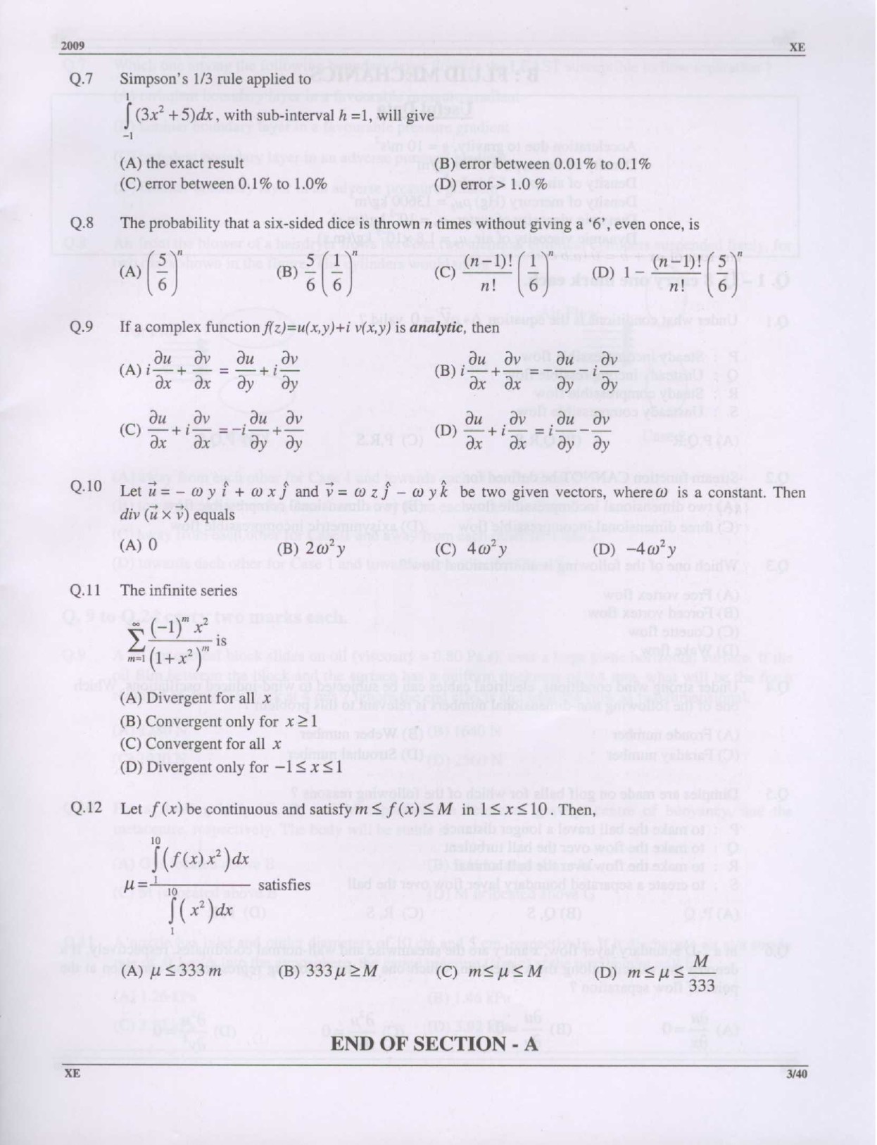 GATE Exam Question Paper 2009 Engineering Sciences 3