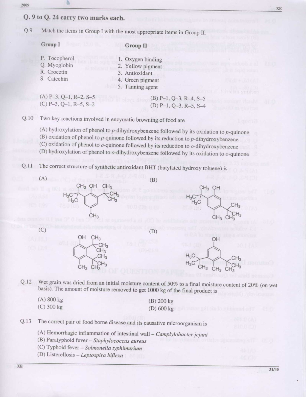GATE Exam Question Paper 2009 Engineering Sciences 31