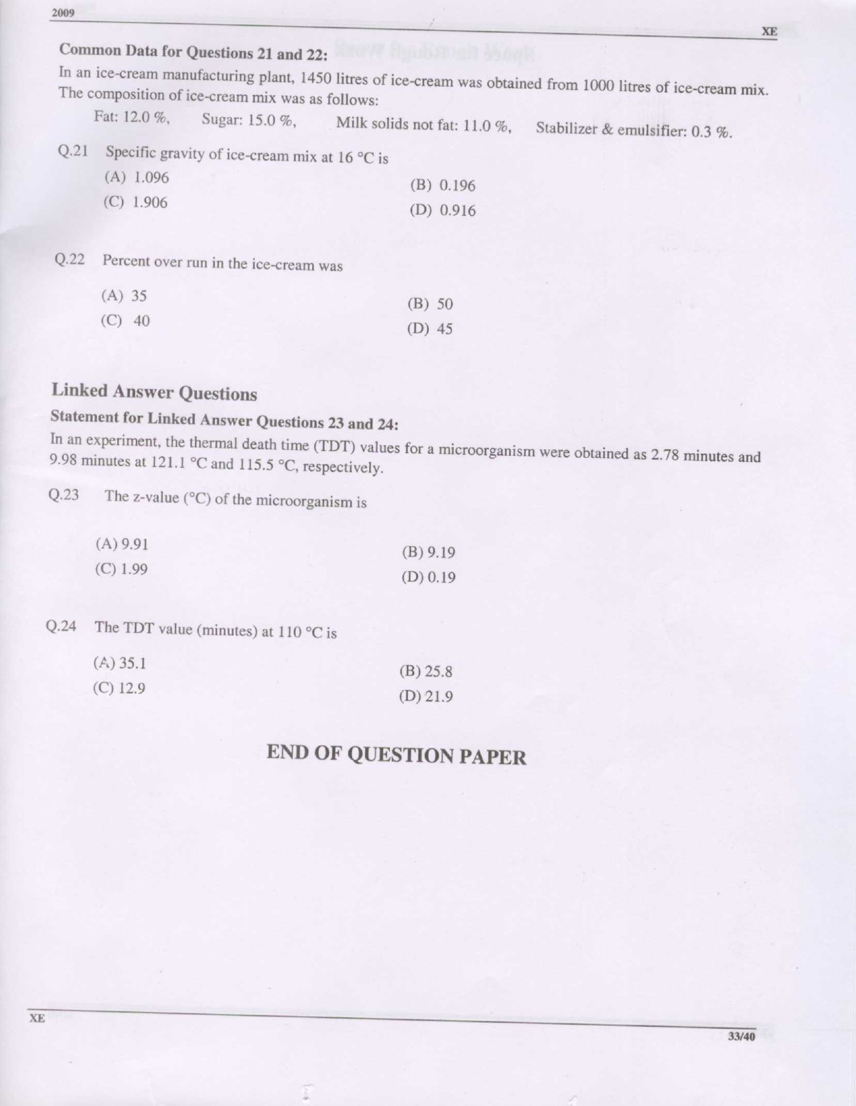 GATE Exam Question Paper 2009 Engineering Sciences 33
