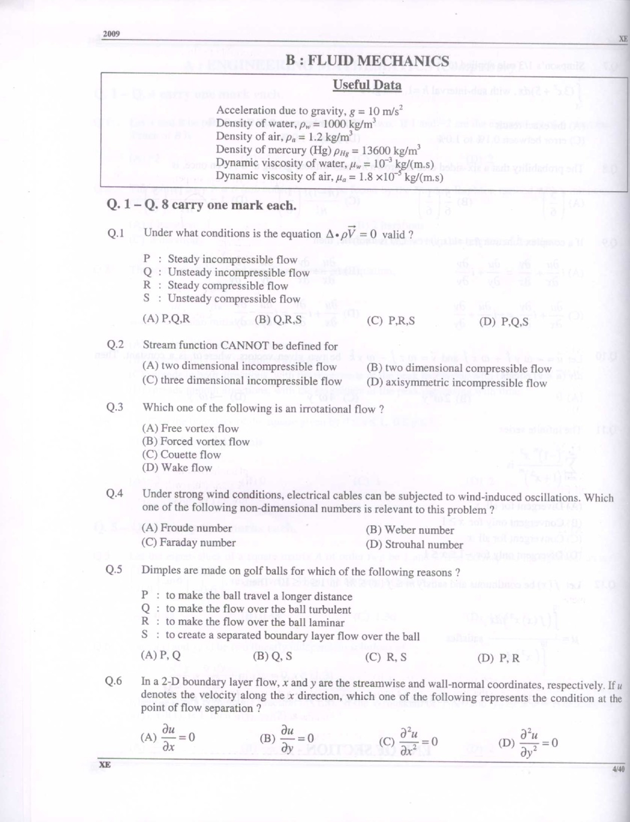 GATE Exam Question Paper 2009 Engineering Sciences 4