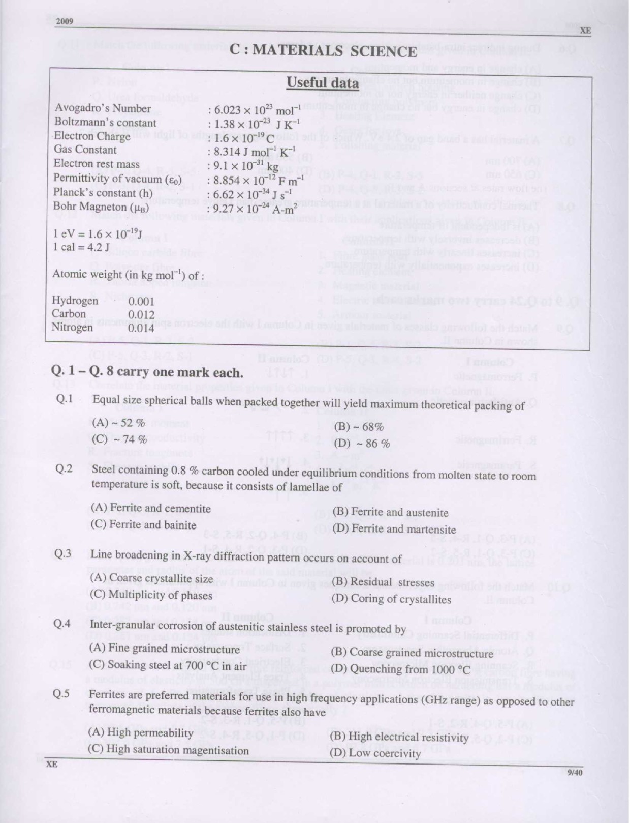 GATE Exam Question Paper 2009 Engineering Sciences 9
