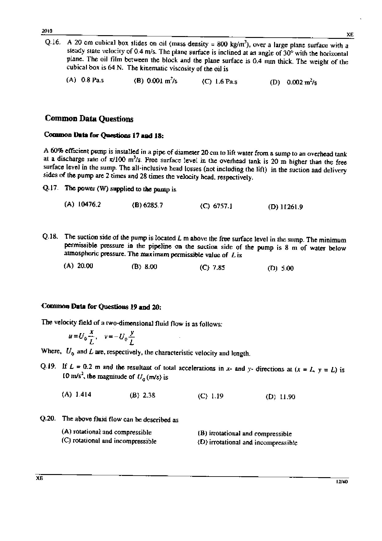 GATE Exam Question Paper 2010 Engineering Sciences 12