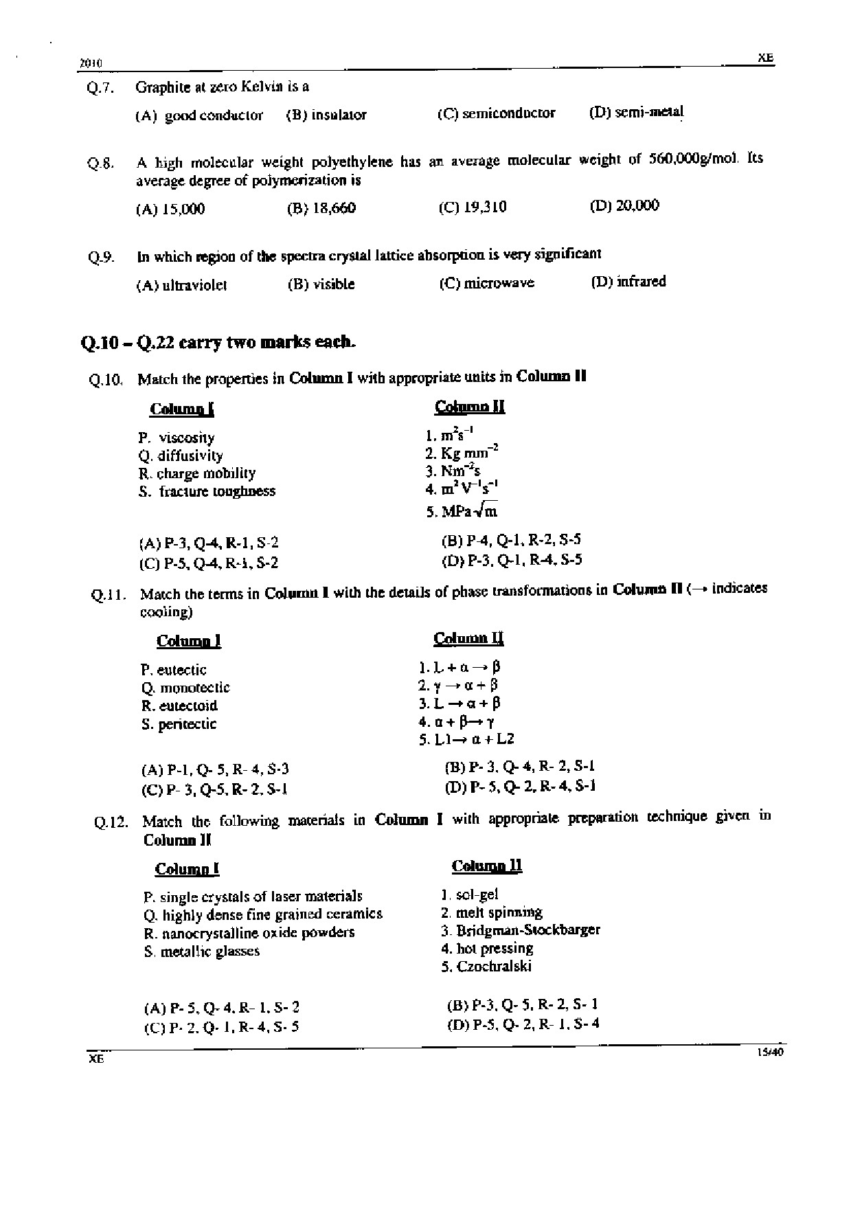 GATE Exam Question Paper 2010 Engineering Sciences 15