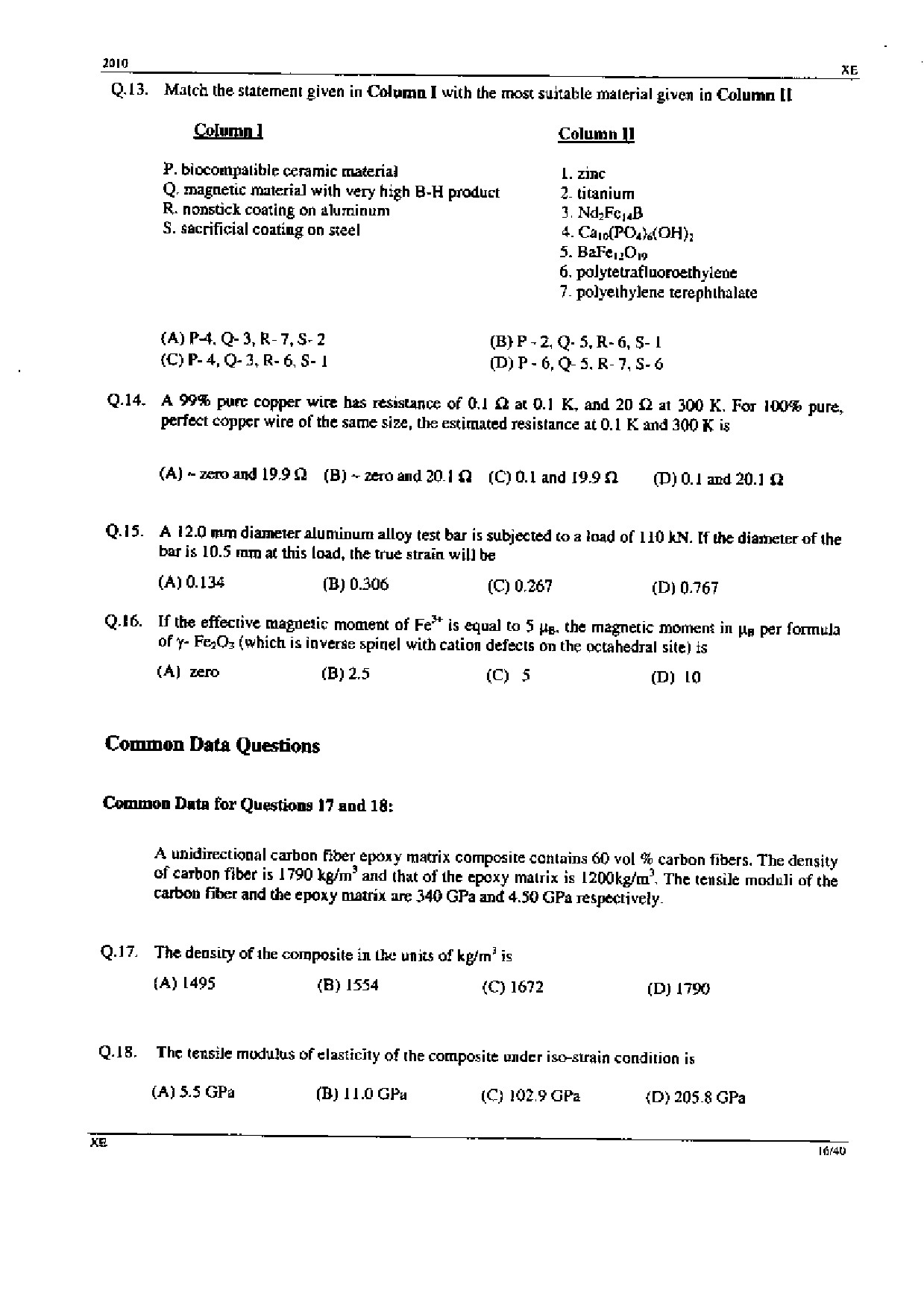 GATE Exam Question Paper 2010 Engineering Sciences 16