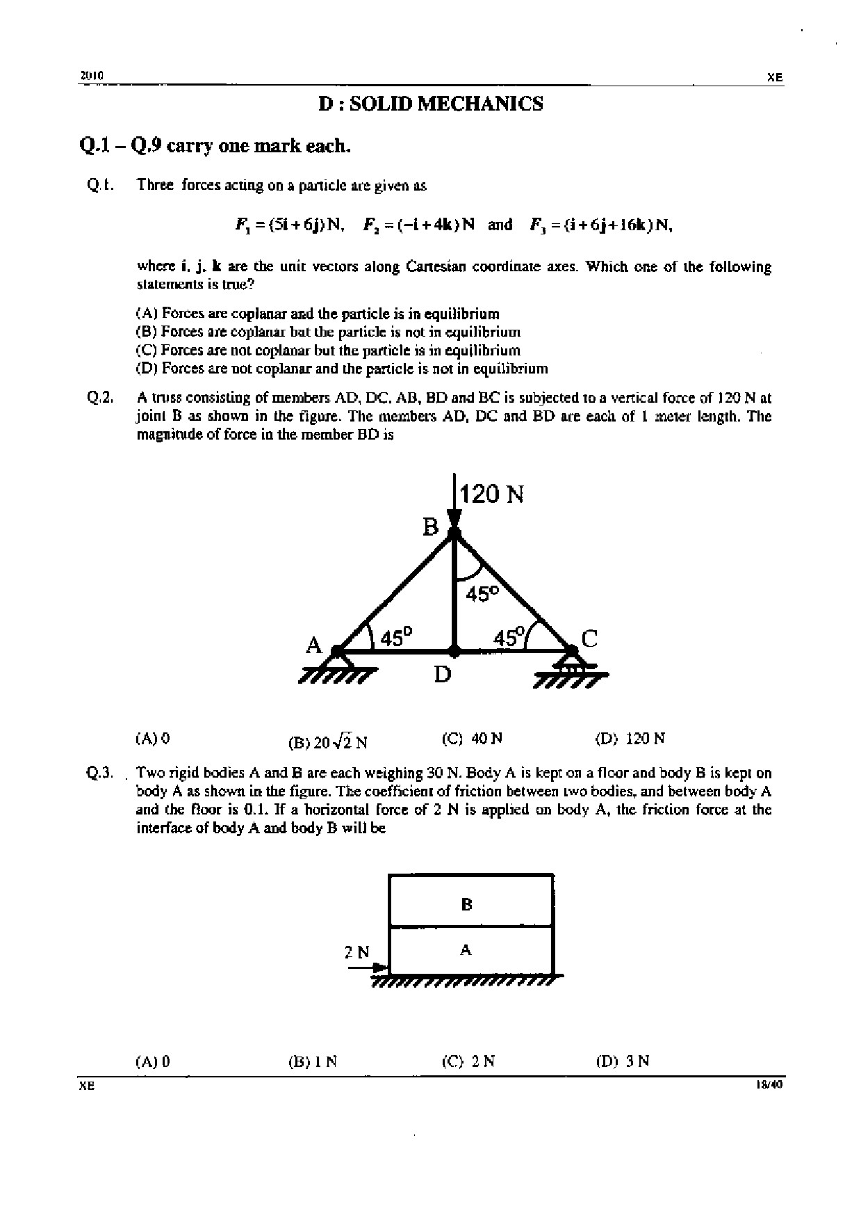 GATE Exam Question Paper 2010 Engineering Sciences 18