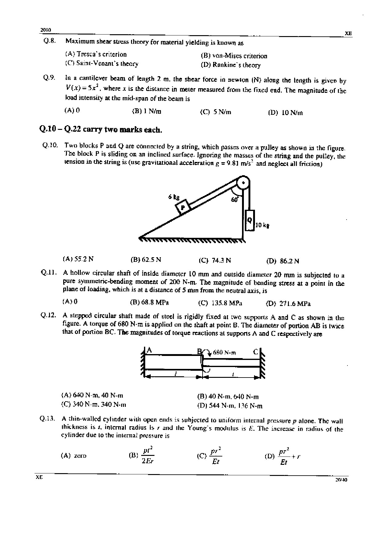 GATE Exam Question Paper 2010 Engineering Sciences 20