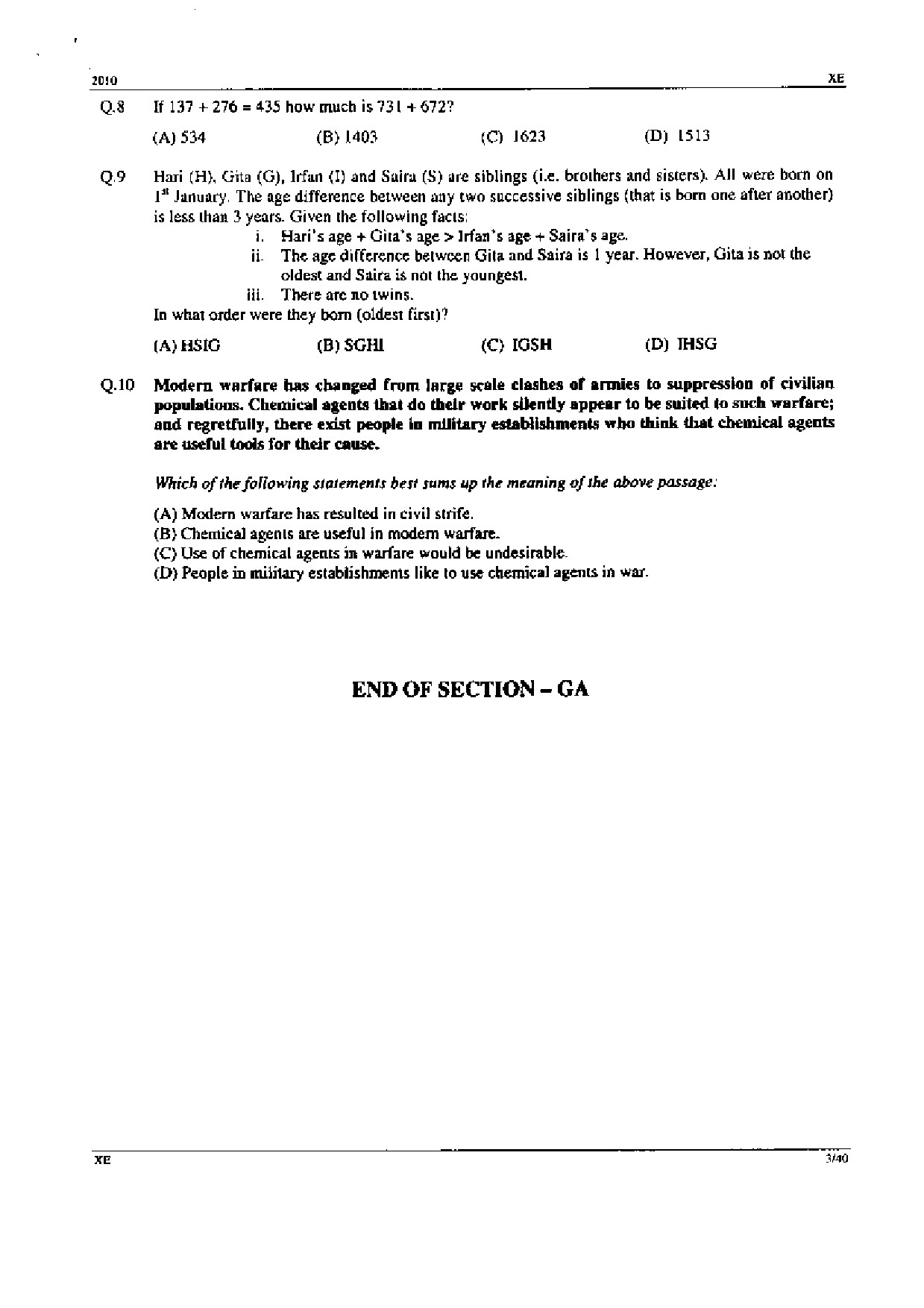 GATE Exam Question Paper 2010 Engineering Sciences 3