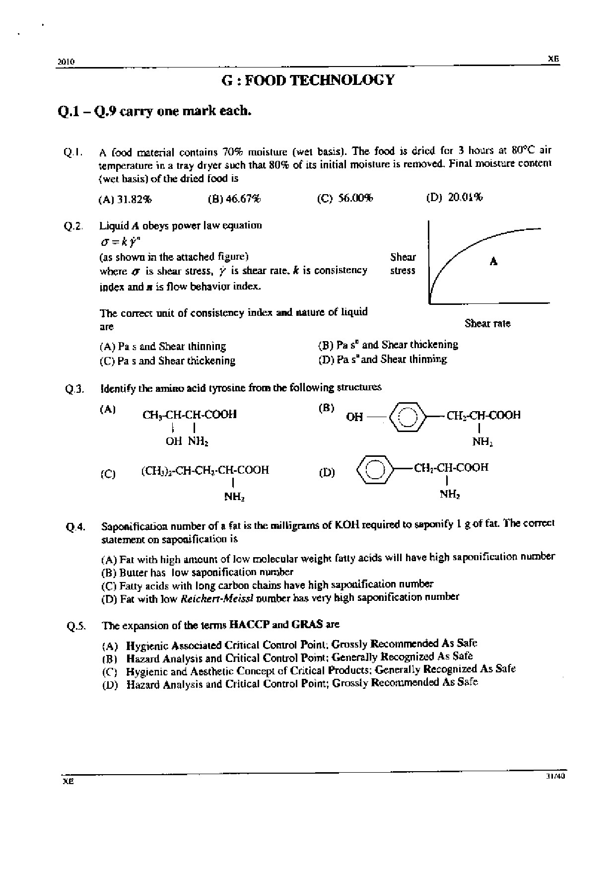 GATE Exam Question Paper 2010 Engineering Sciences 31