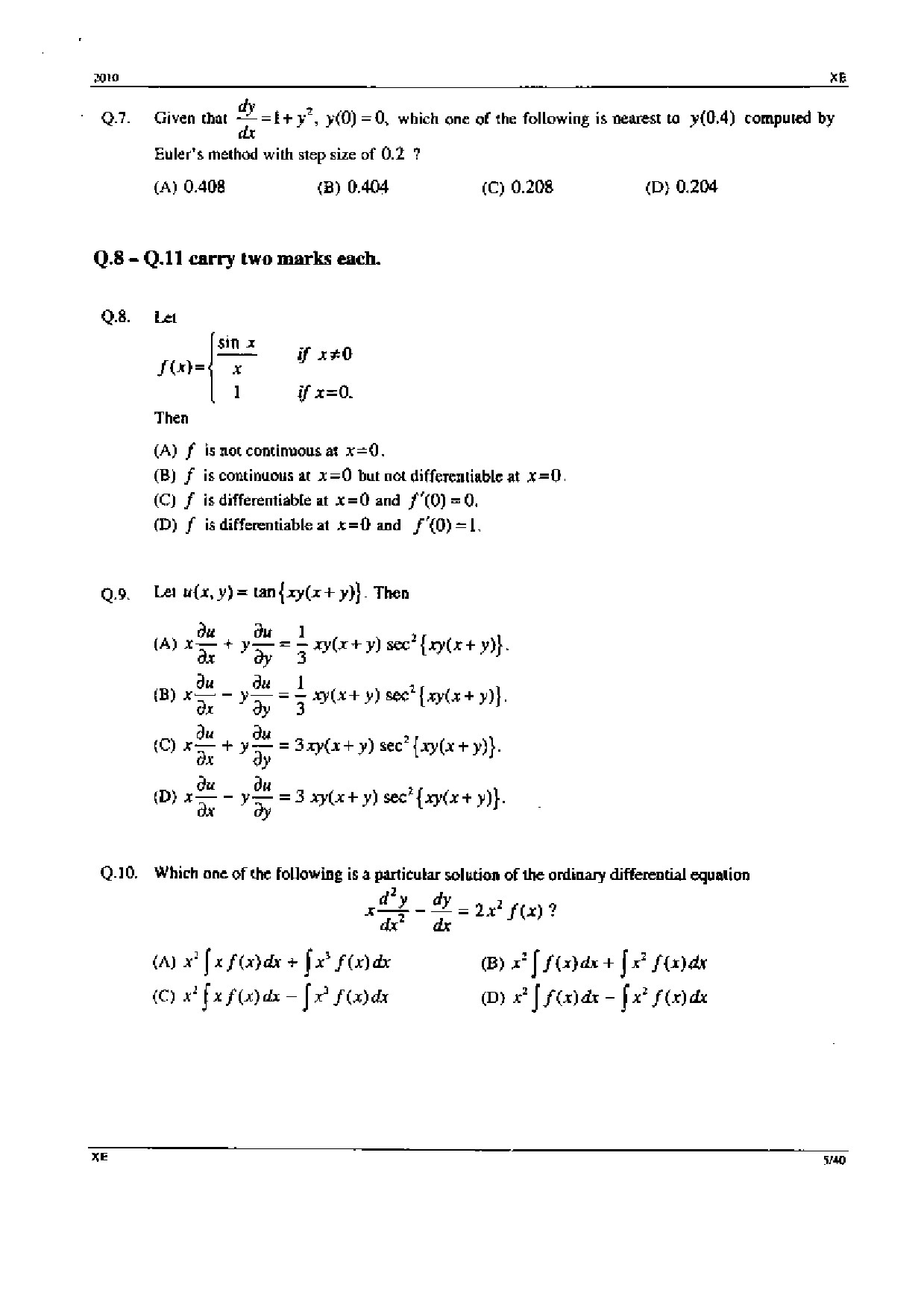 GATE Exam Question Paper 2010 Engineering Sciences 5