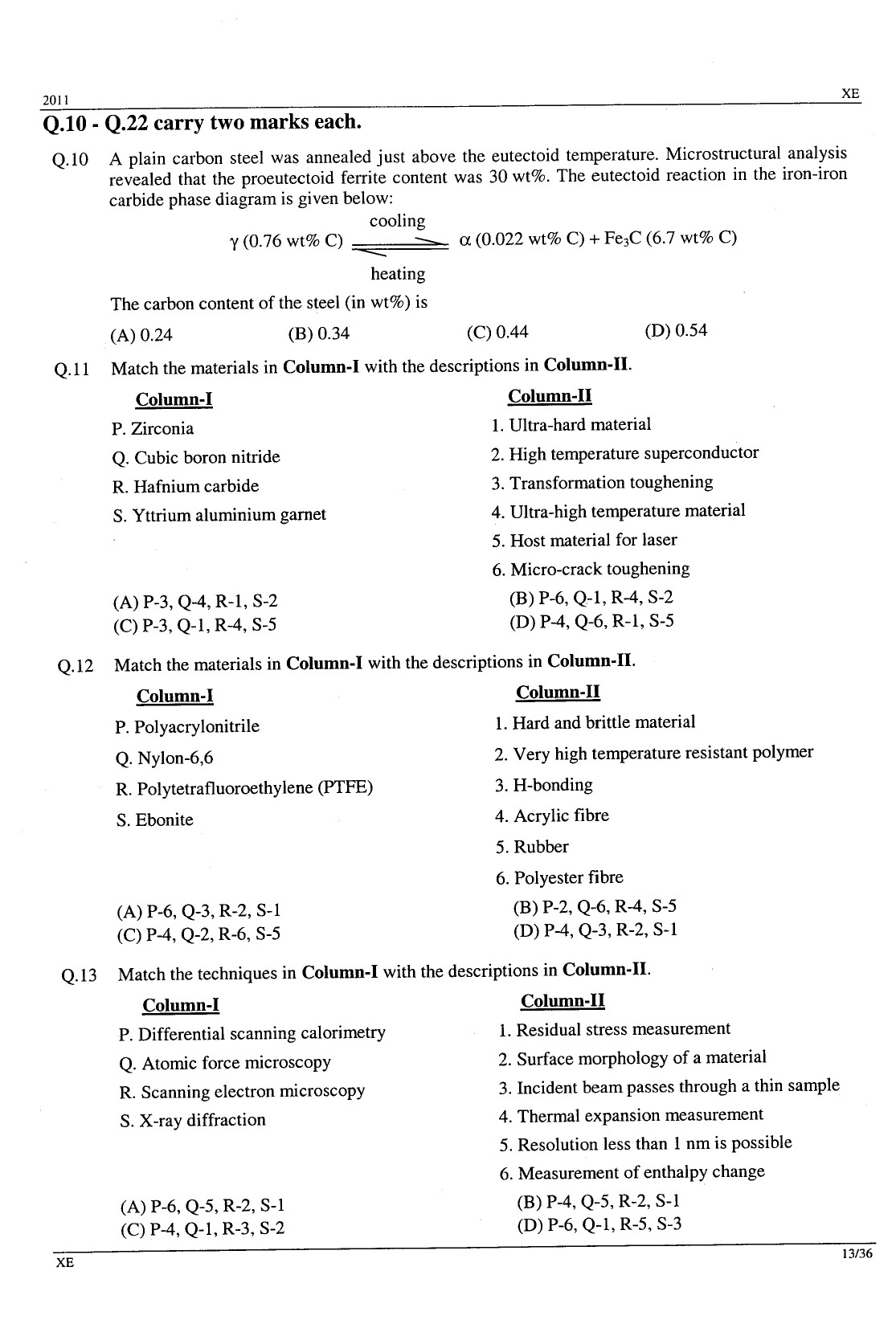 GATE Exam Question Paper 2011 Engineering Sciences 13