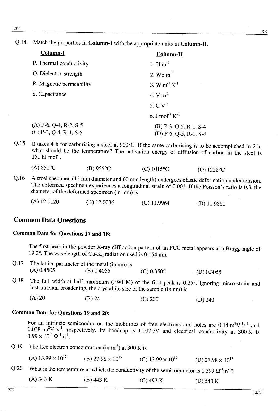 GATE Exam Question Paper 2011 Engineering Sciences 14