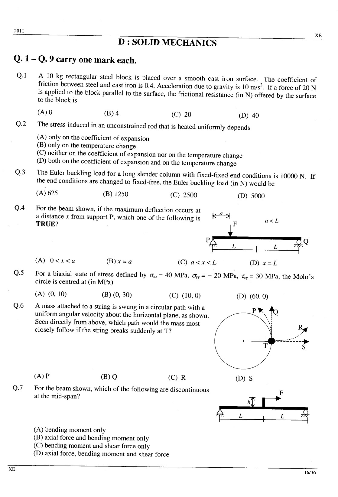 GATE Exam Question Paper 2011 Engineering Sciences 16