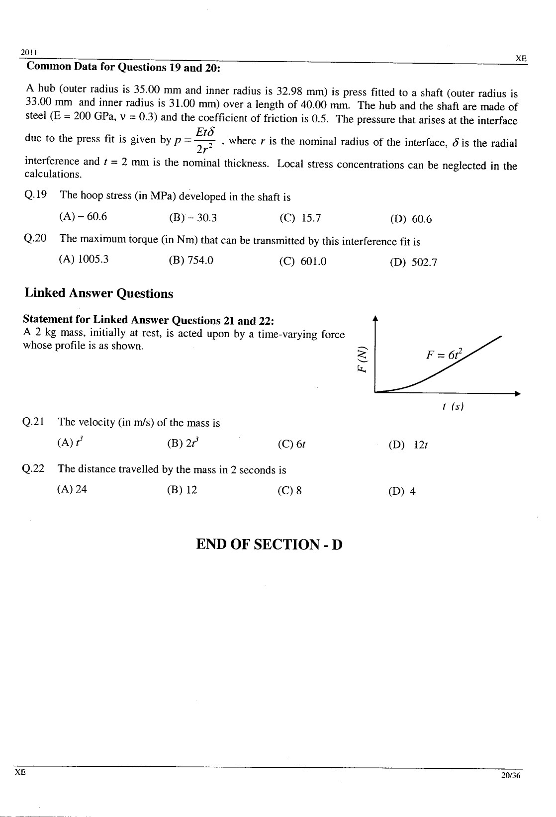 GATE Exam Question Paper 2011 Engineering Sciences 20