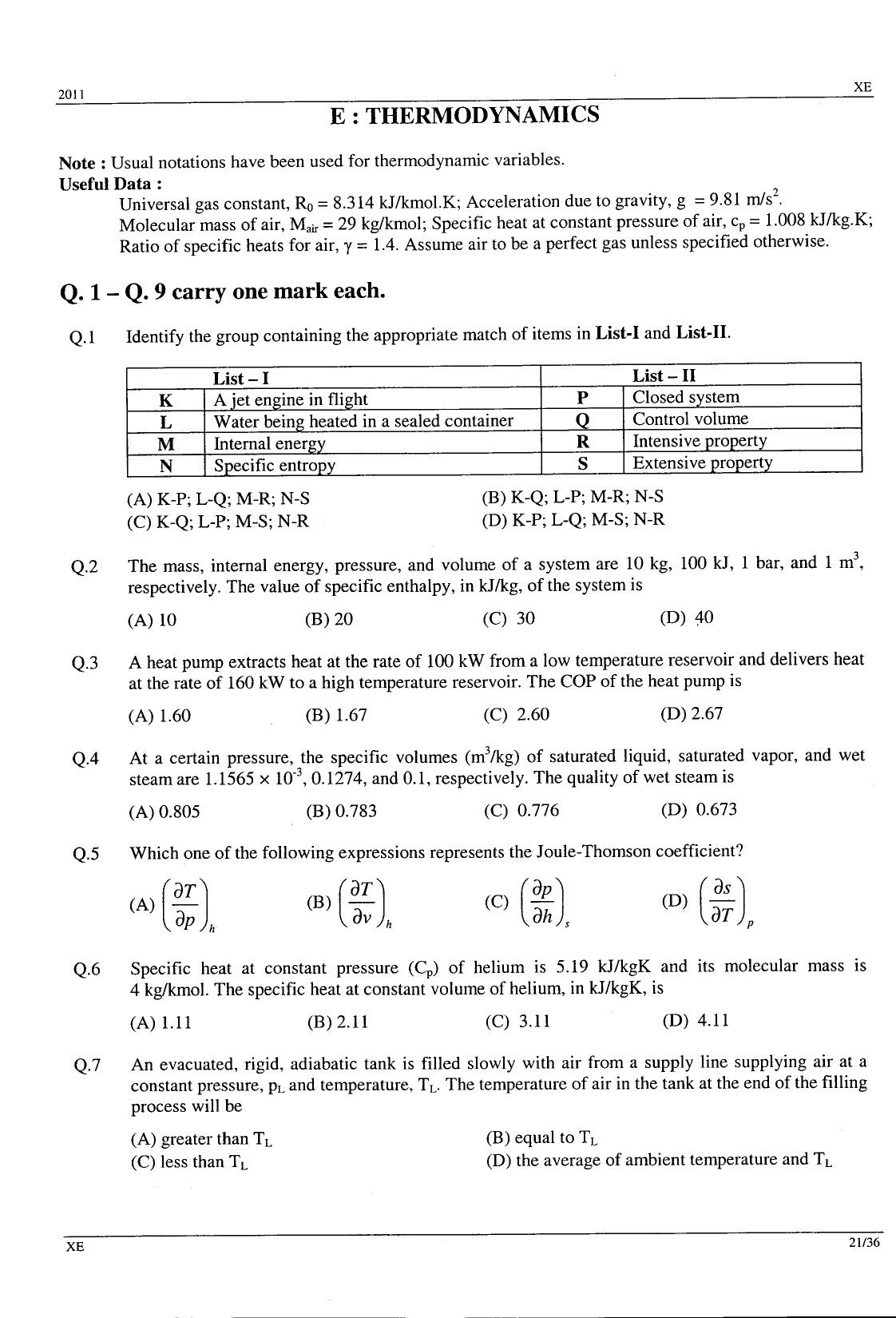 GATE Exam Question Paper 2011 Engineering Sciences 21