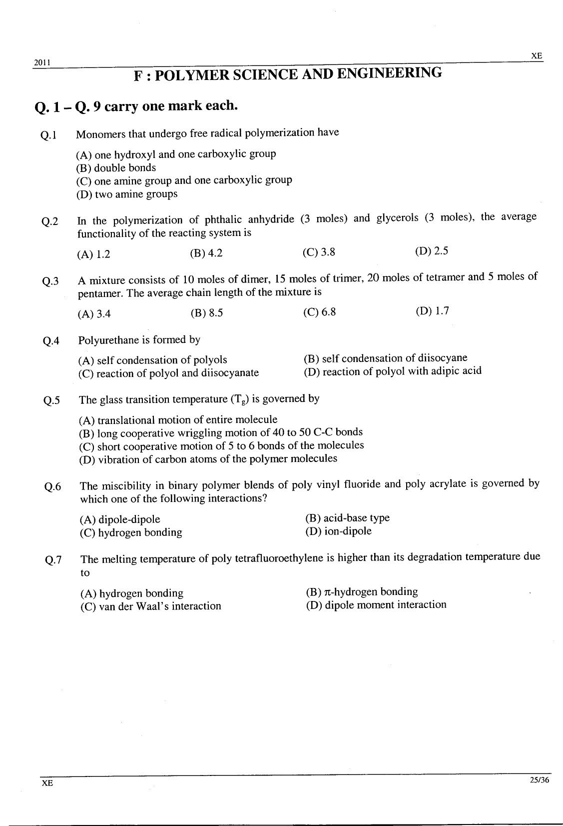 GATE Exam Question Paper 2011 Engineering Sciences 25