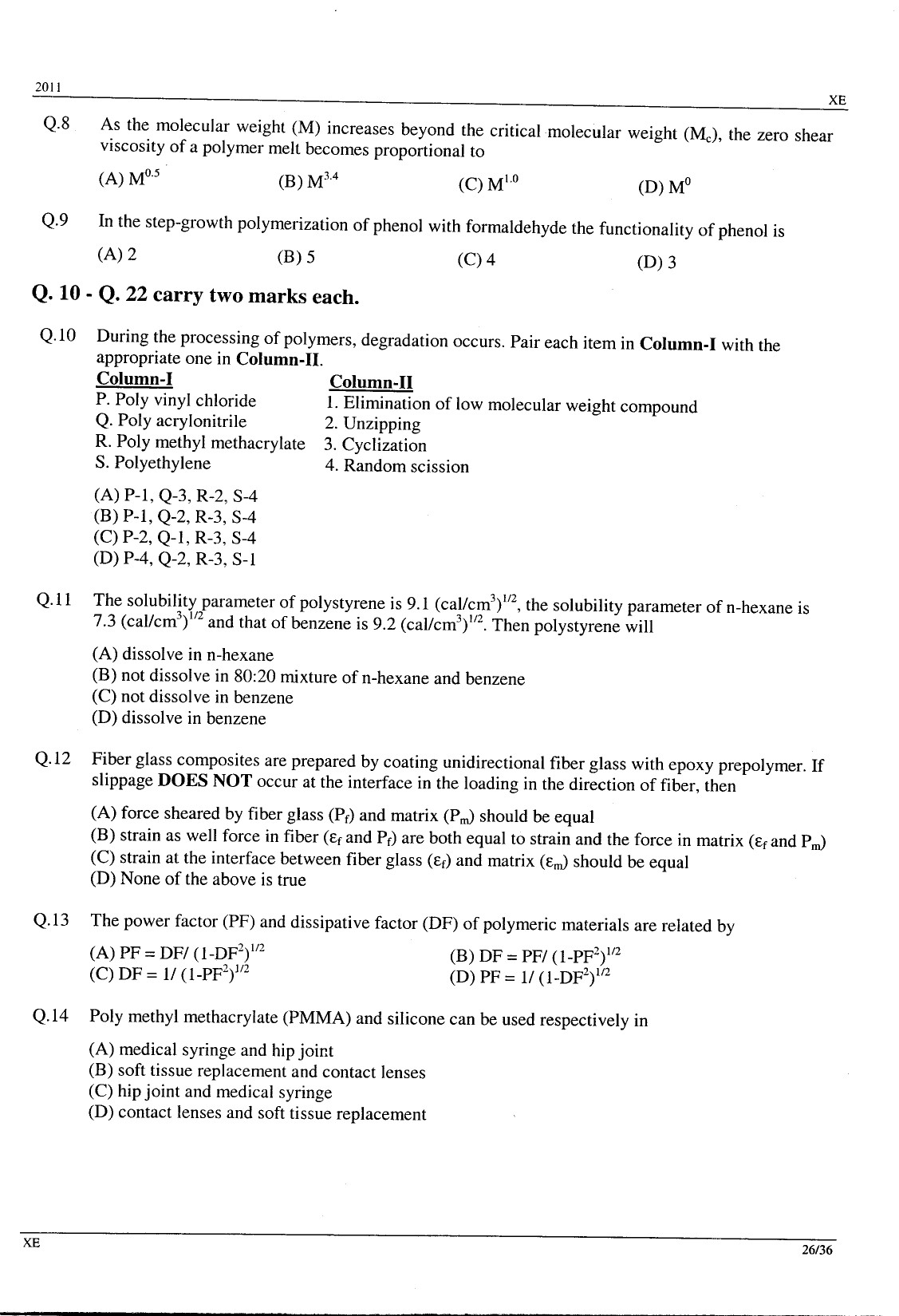GATE Exam Question Paper 2011 Engineering Sciences 26