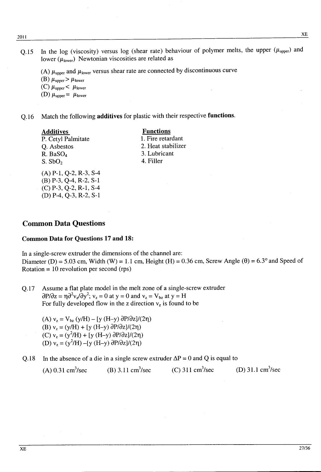 GATE Exam Question Paper 2011 Engineering Sciences 27