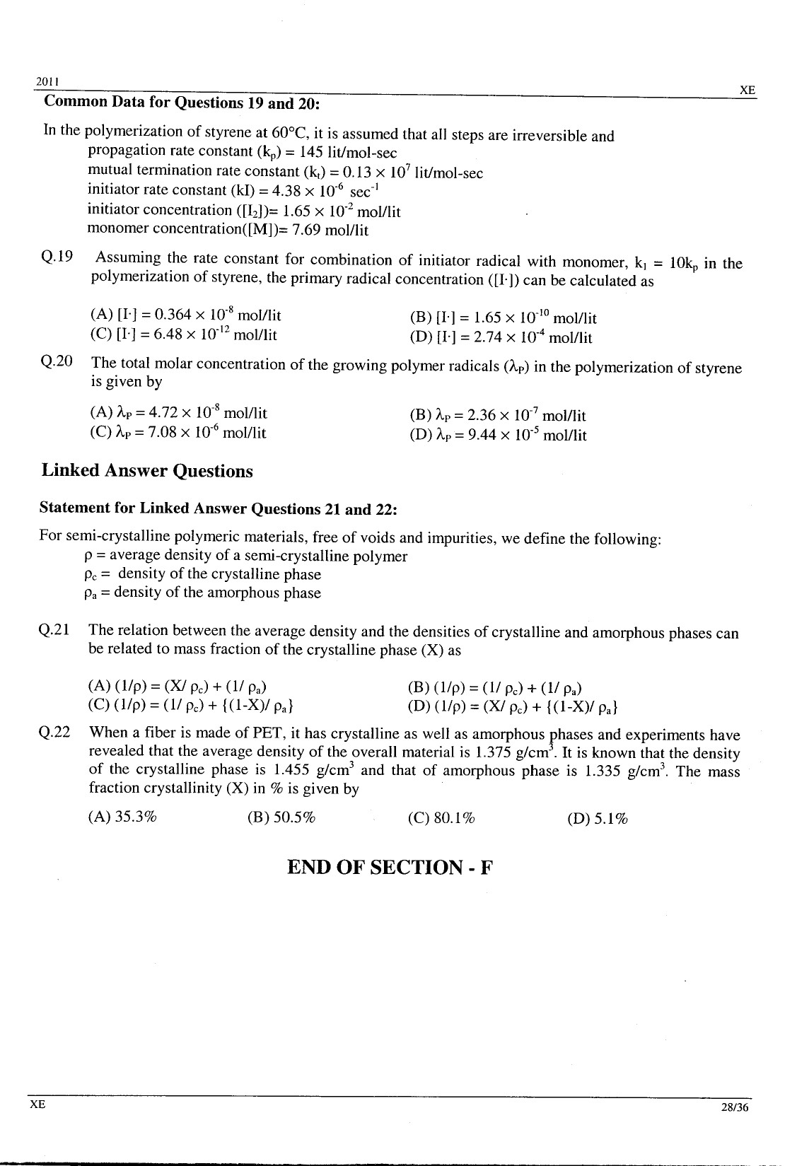 GATE Exam Question Paper 2011 Engineering Sciences 28