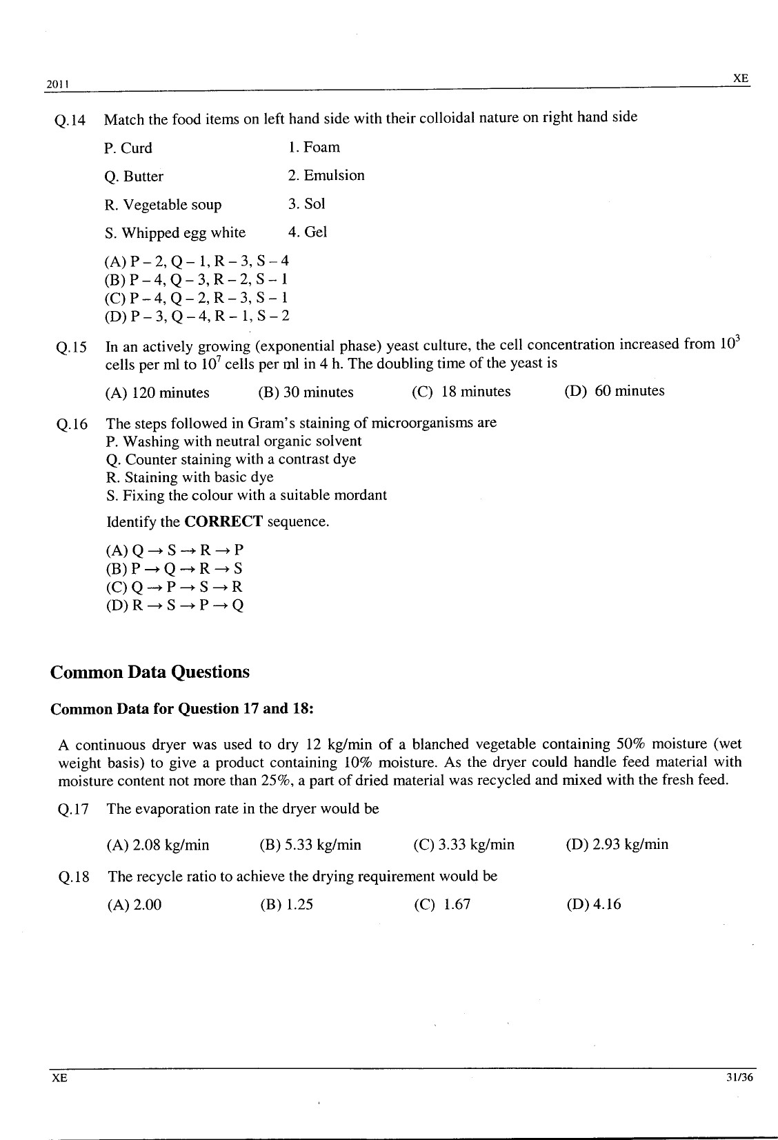 GATE Exam Question Paper 2011 Engineering Sciences 31