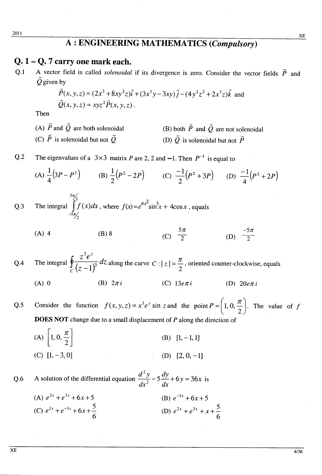 GATE Exam Question Paper 2011 Engineering Sciences 4