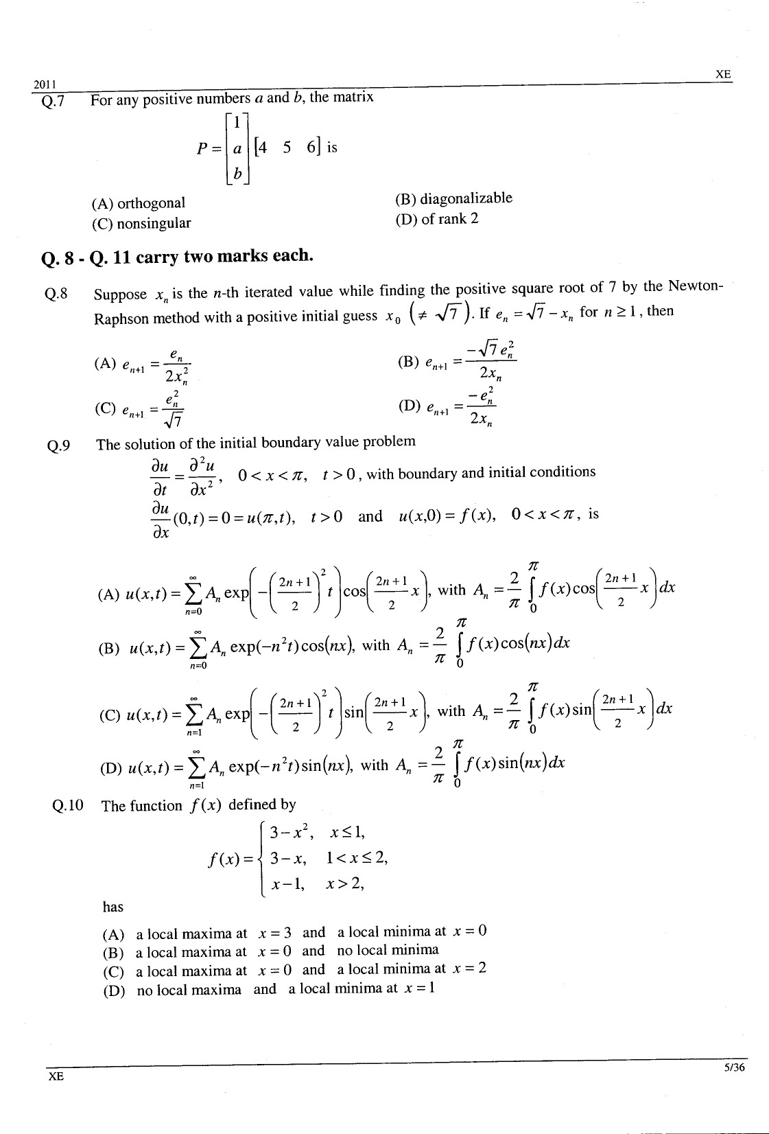 GATE Exam Question Paper 2011 Engineering Sciences 5