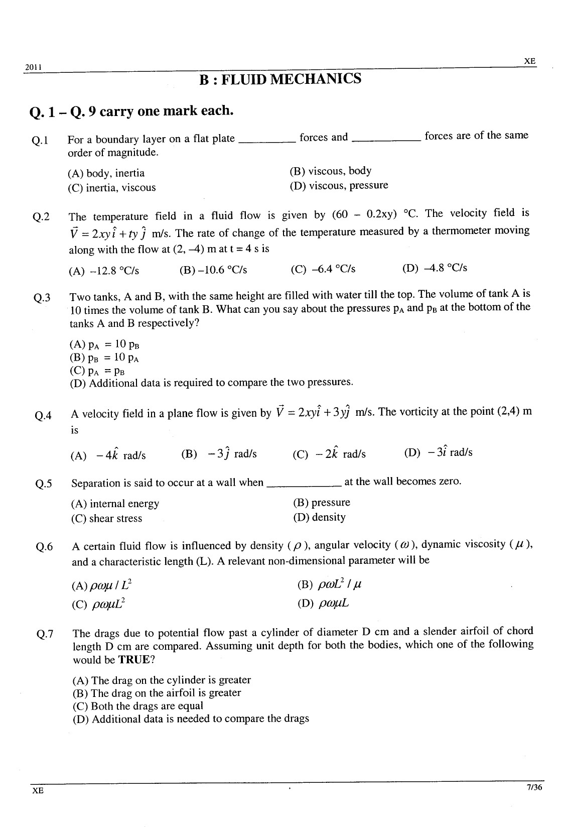 GATE Exam Question Paper 2011 Engineering Sciences 7