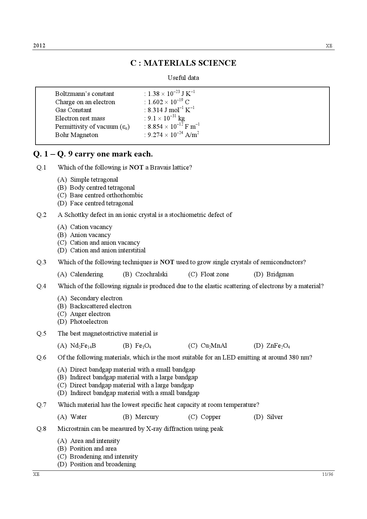GATE Exam Question Paper 2012 Engineering Sciences 11