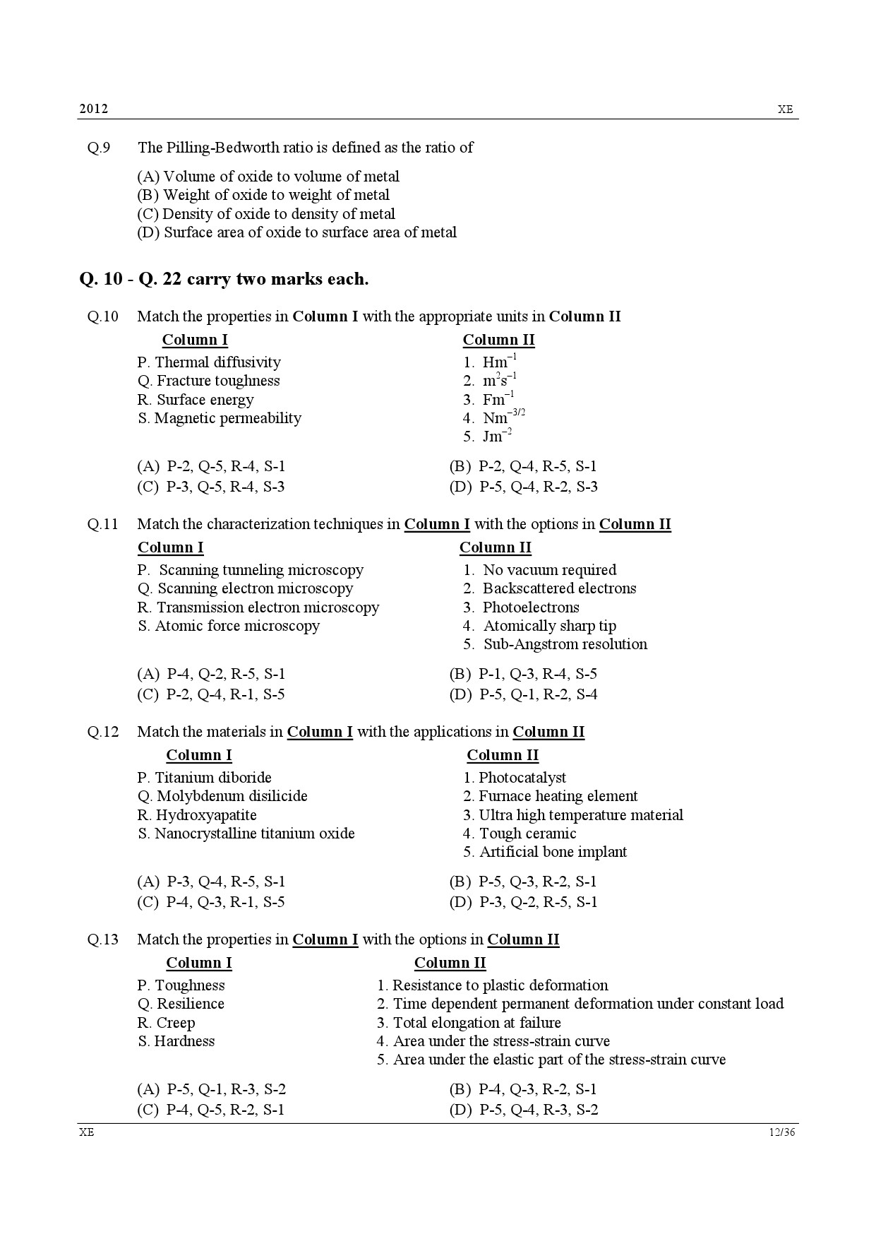 GATE Exam Question Paper 2012 Engineering Sciences 12