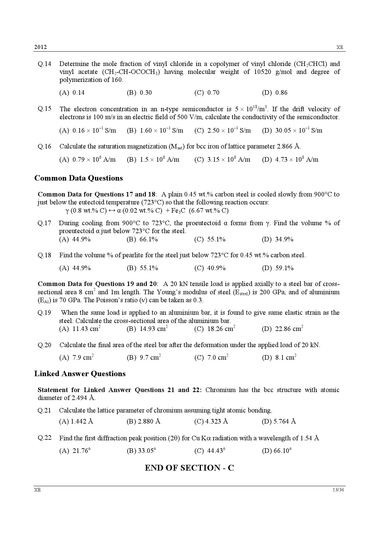 GATE Exam Question Paper 2012 Engineering Sciences 13