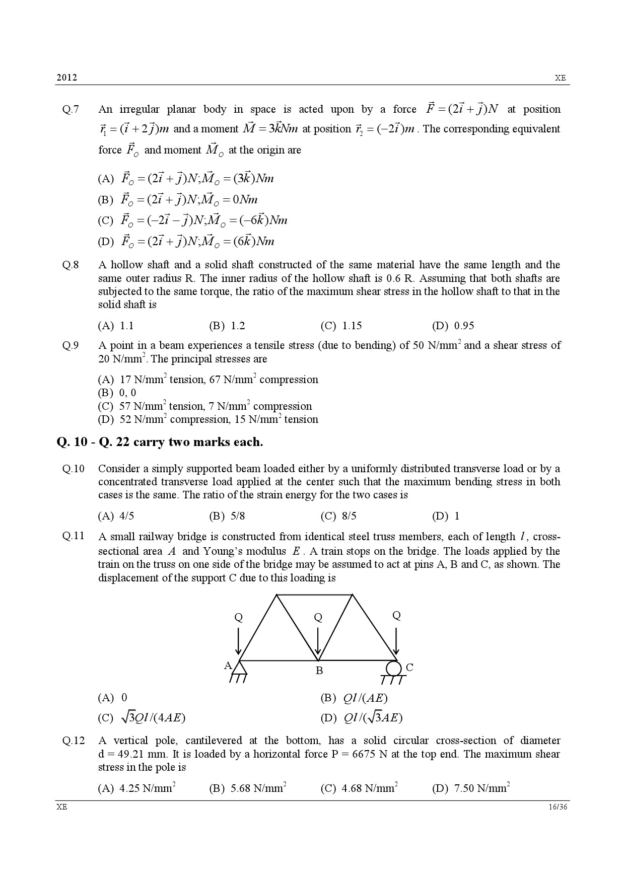 GATE Exam Question Paper 2012 Engineering Sciences 16