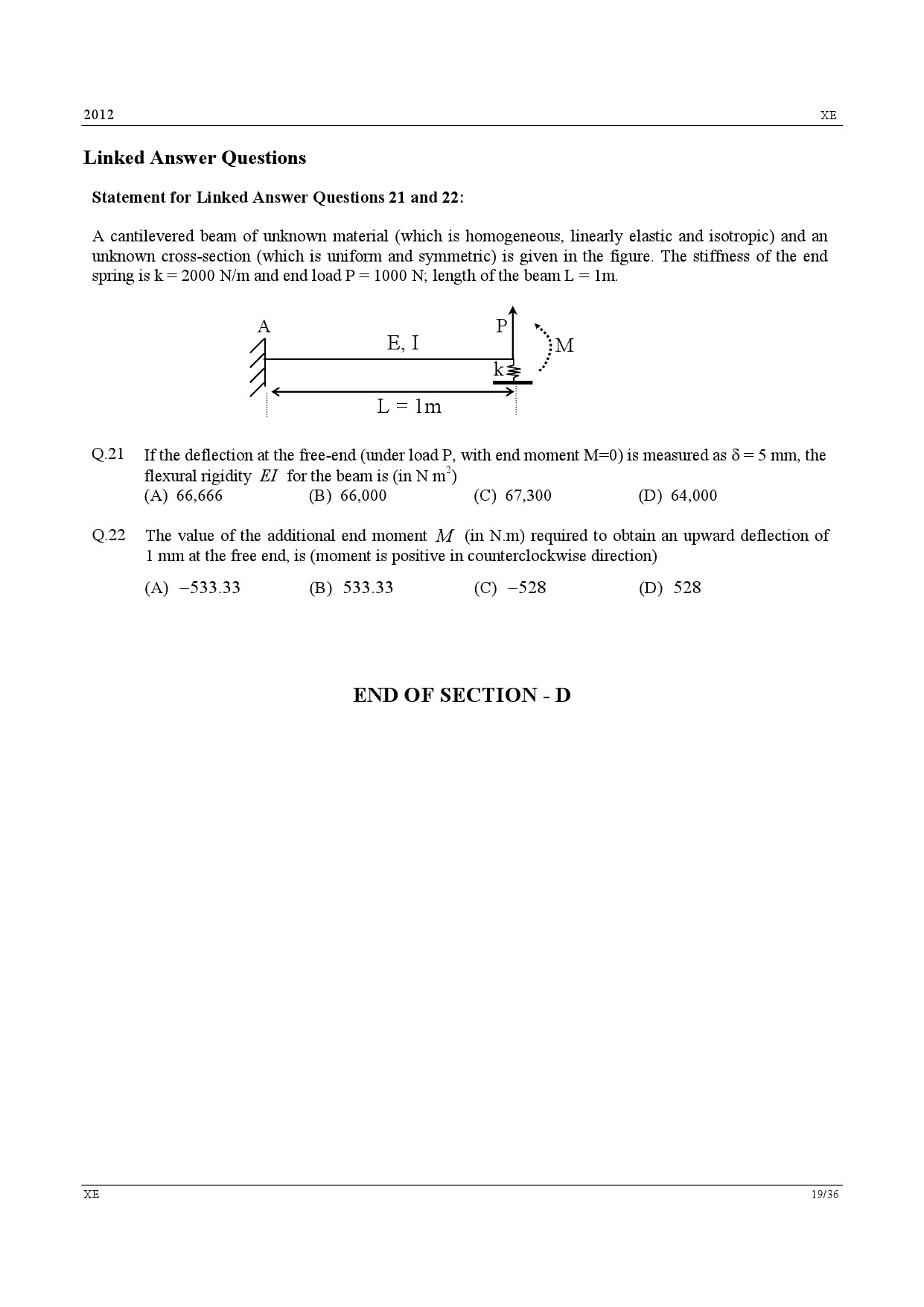 GATE Exam Question Paper 2012 Engineering Sciences 19