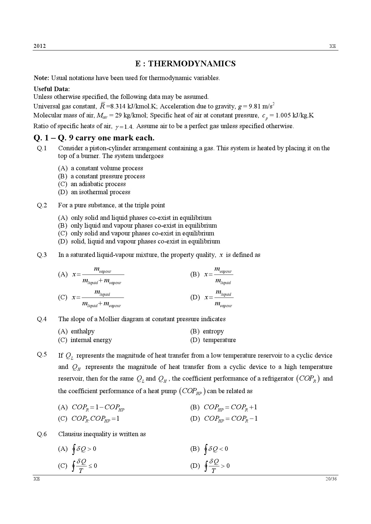 GATE Exam Question Paper 2012 Engineering Sciences 20