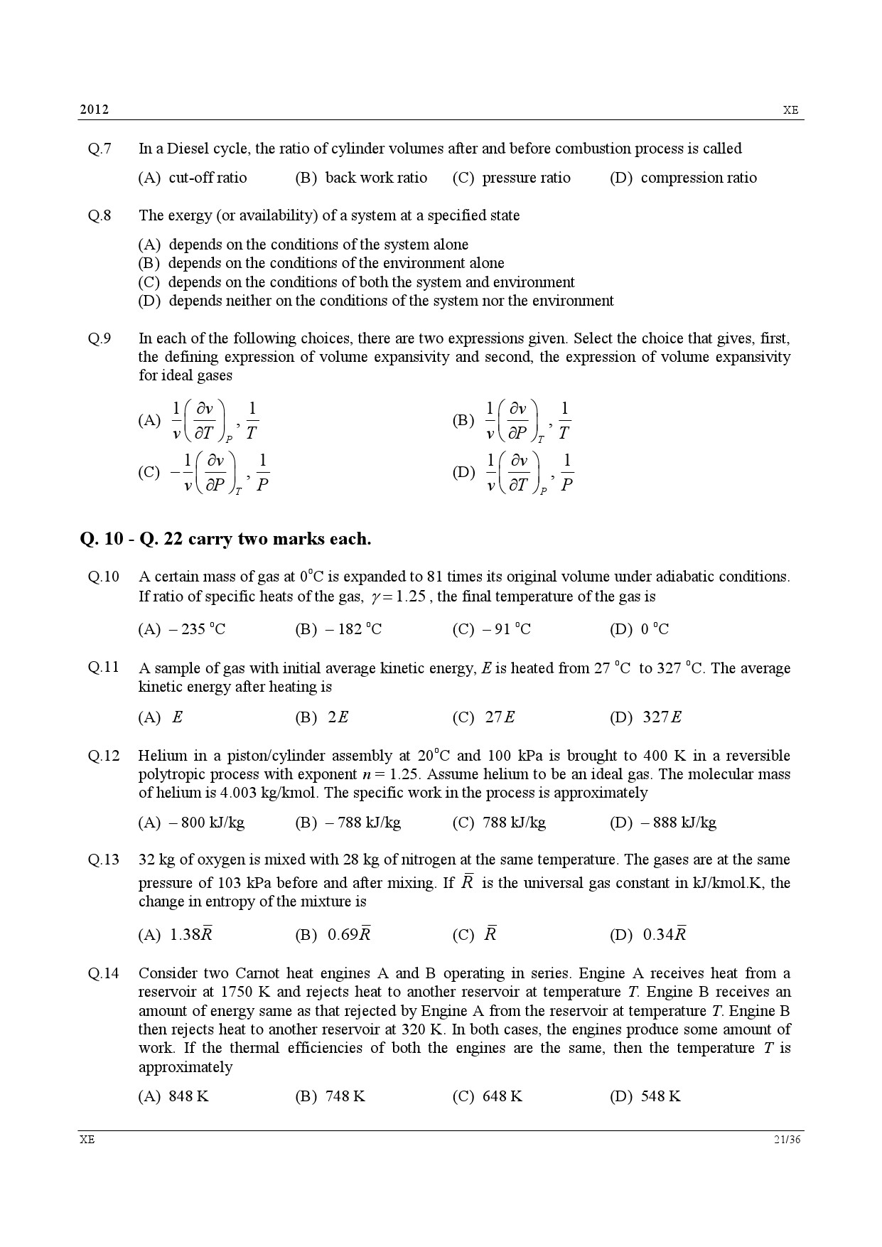 GATE Exam Question Paper 2012 Engineering Sciences 21