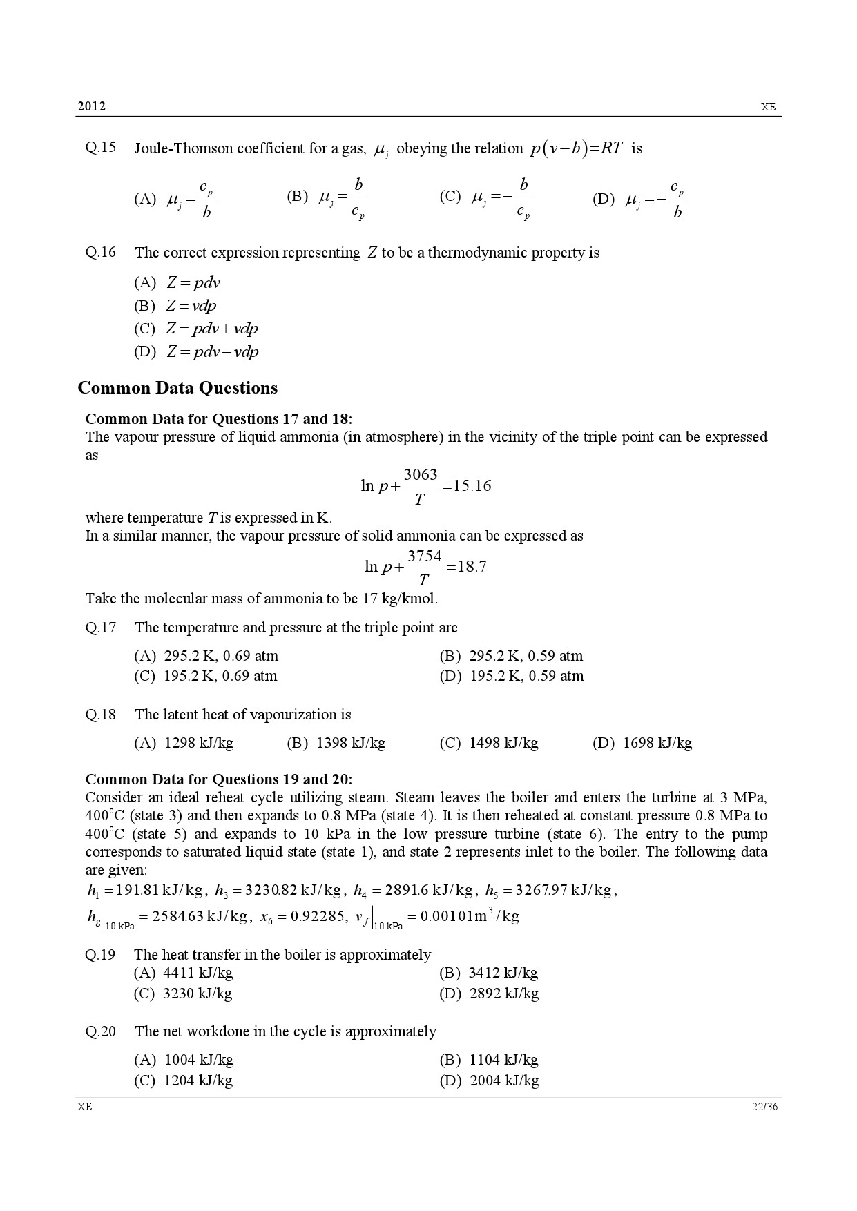 GATE Exam Question Paper 2012 Engineering Sciences 22