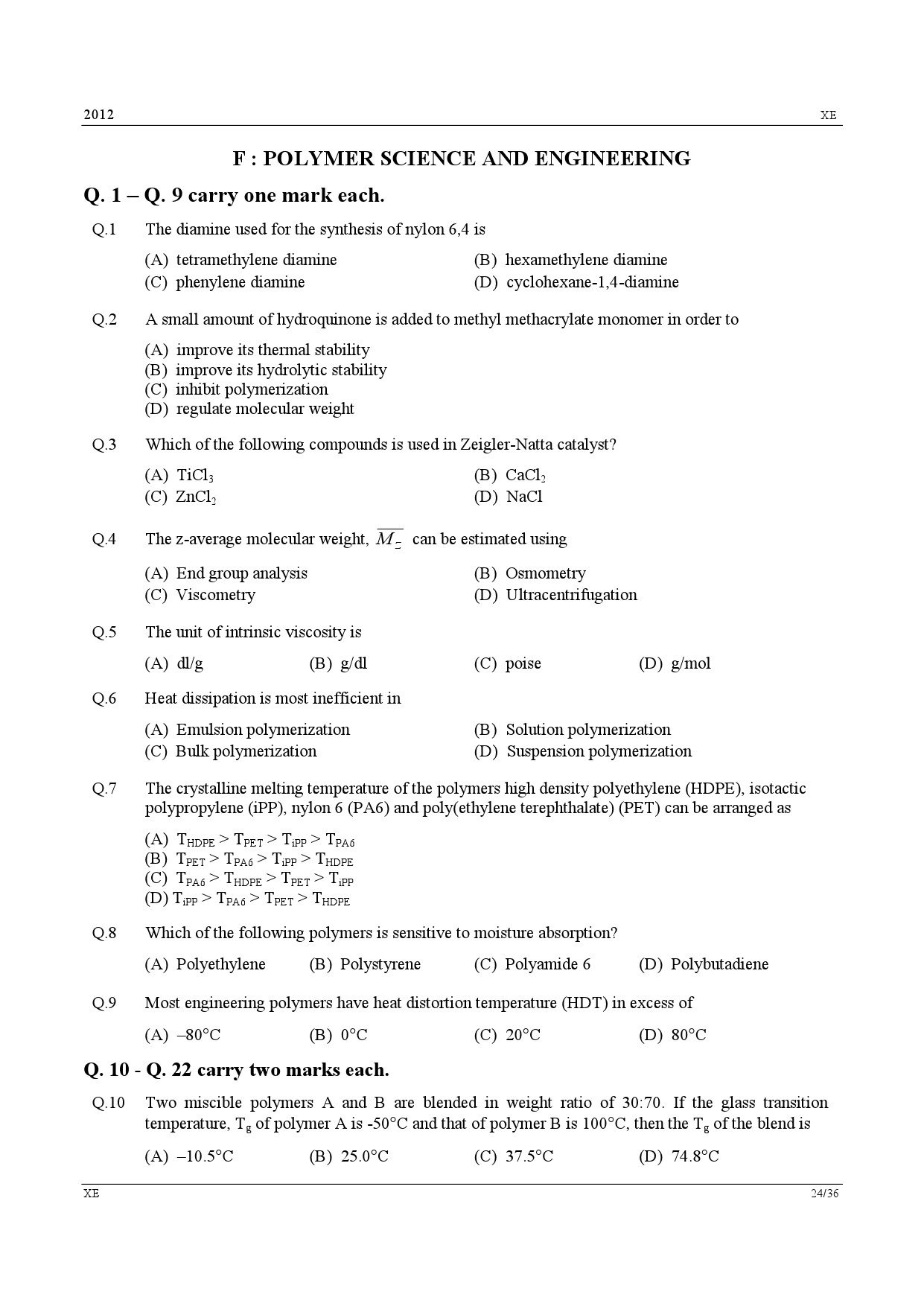 GATE Exam Question Paper 2012 Engineering Sciences 24