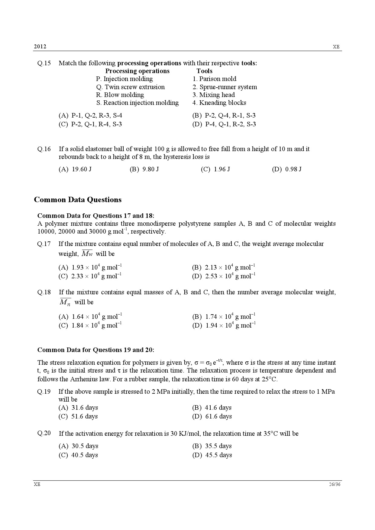 GATE Exam Question Paper 2012 Engineering Sciences 26