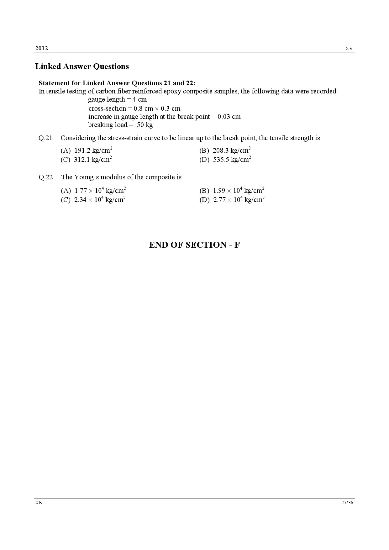 GATE Exam Question Paper 2012 Engineering Sciences 27
