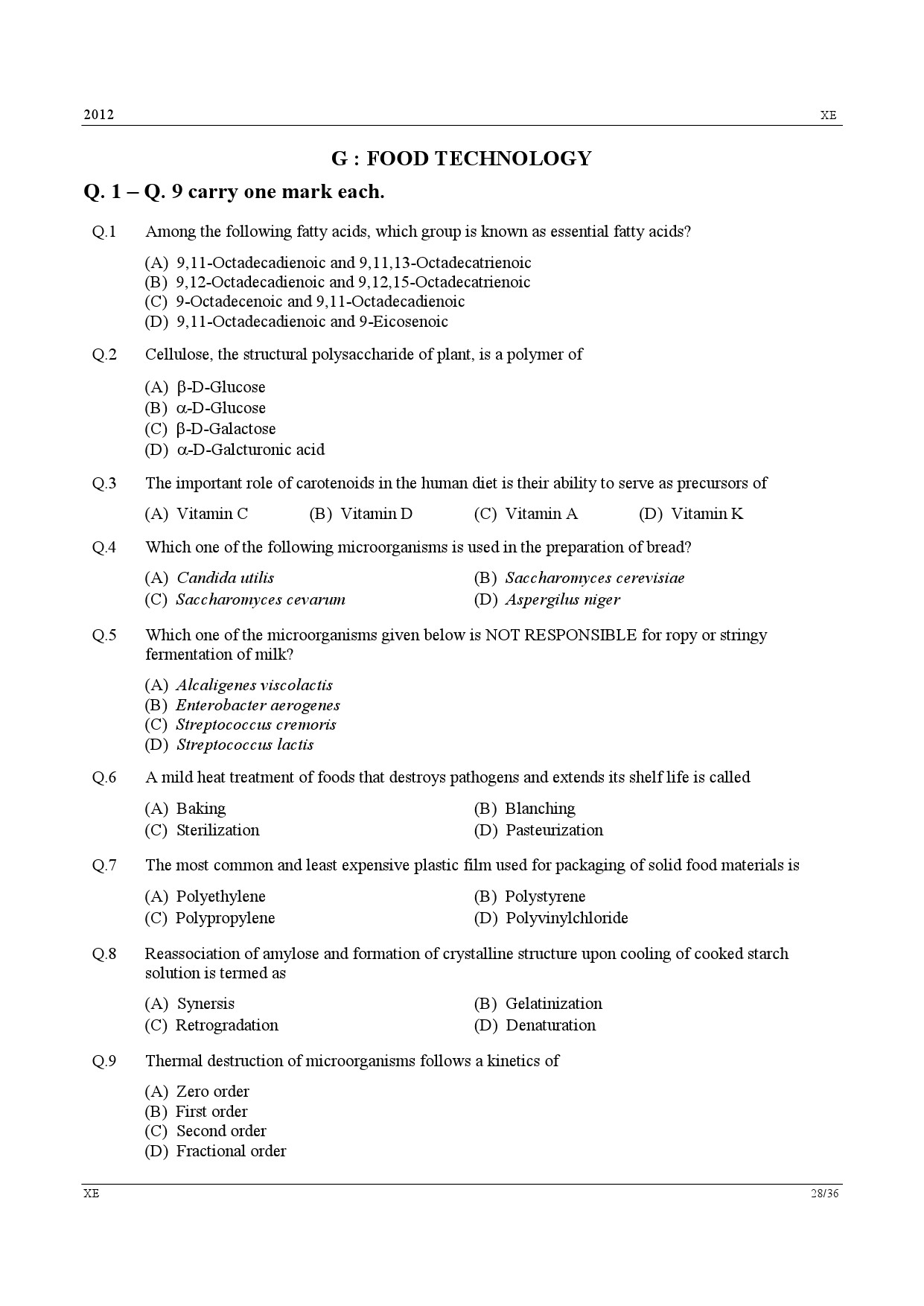 GATE Exam Question Paper 2012 Engineering Sciences 28