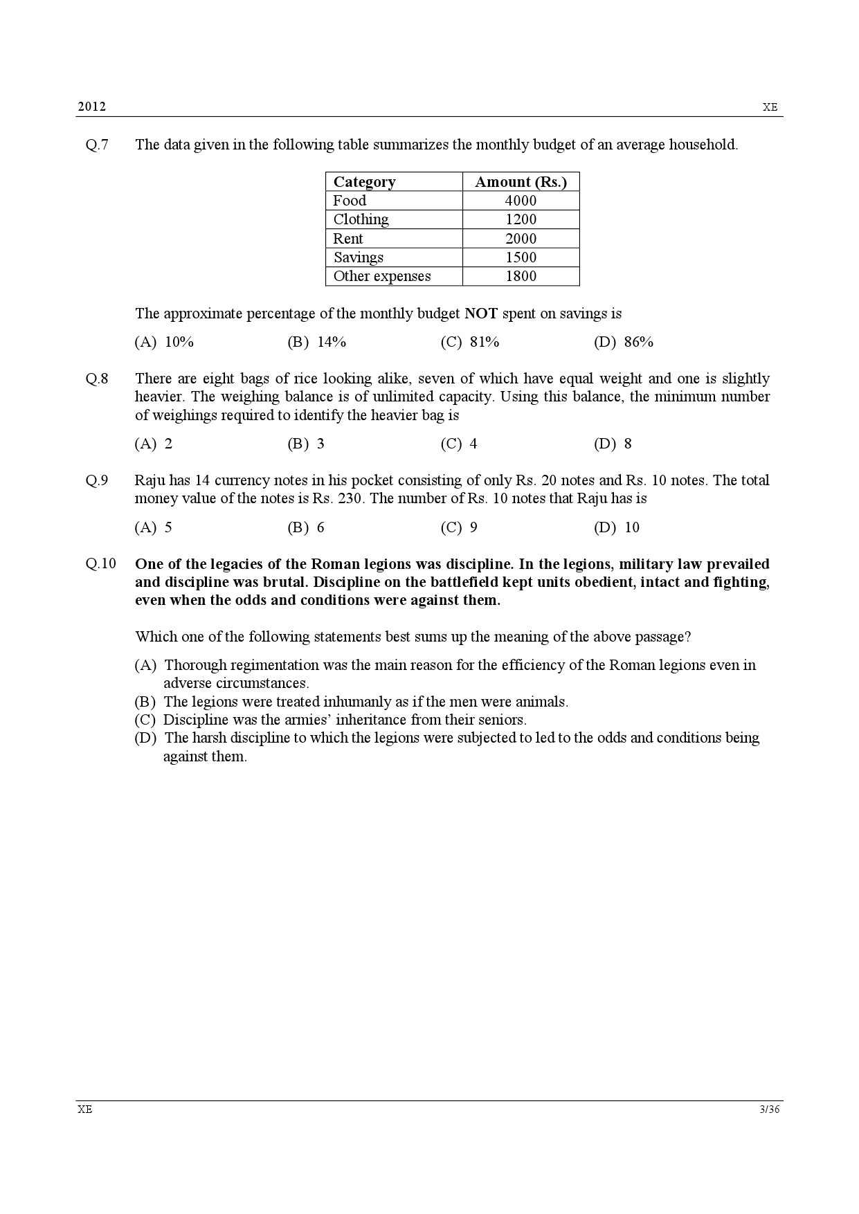 GATE Exam Question Paper 2012 Engineering Sciences 3