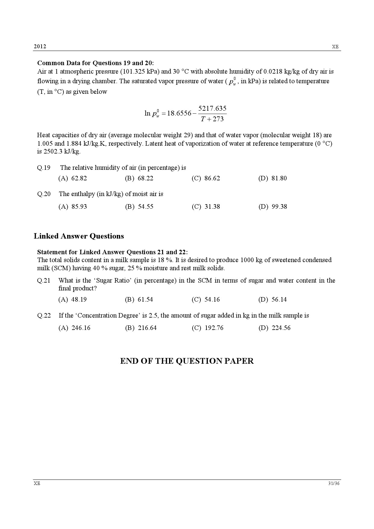 GATE Exam Question Paper 2012 Engineering Sciences 31