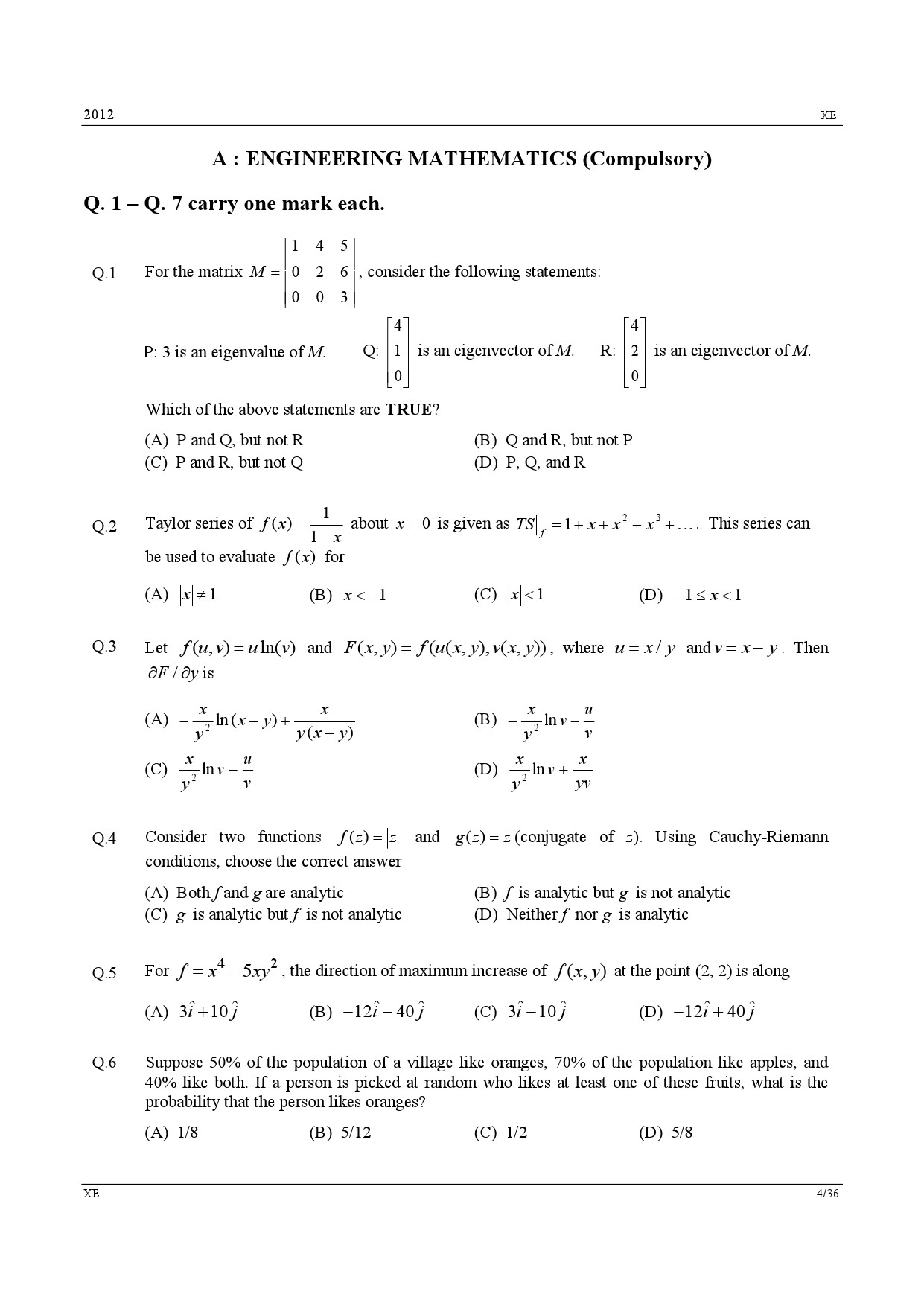 GATE Exam Question Paper 2012 Engineering Sciences 4