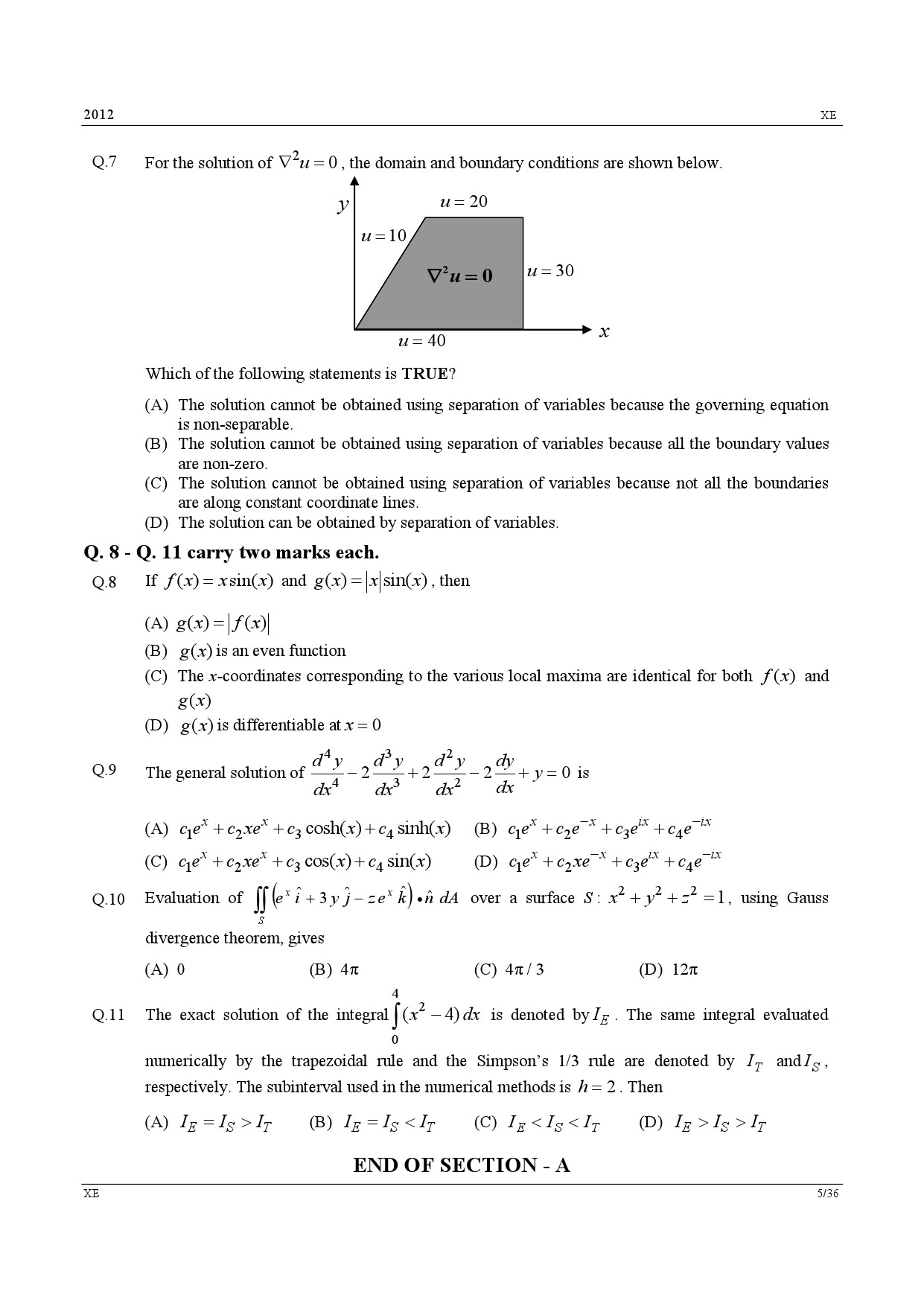 GATE Exam Question Paper 2012 Engineering Sciences 5