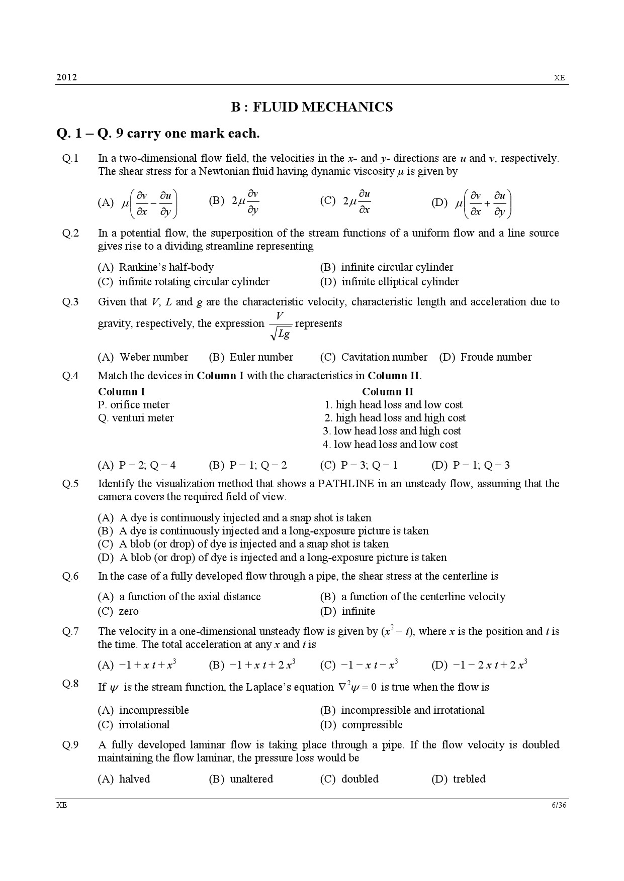 GATE Exam Question Paper 2012 Engineering Sciences 6
