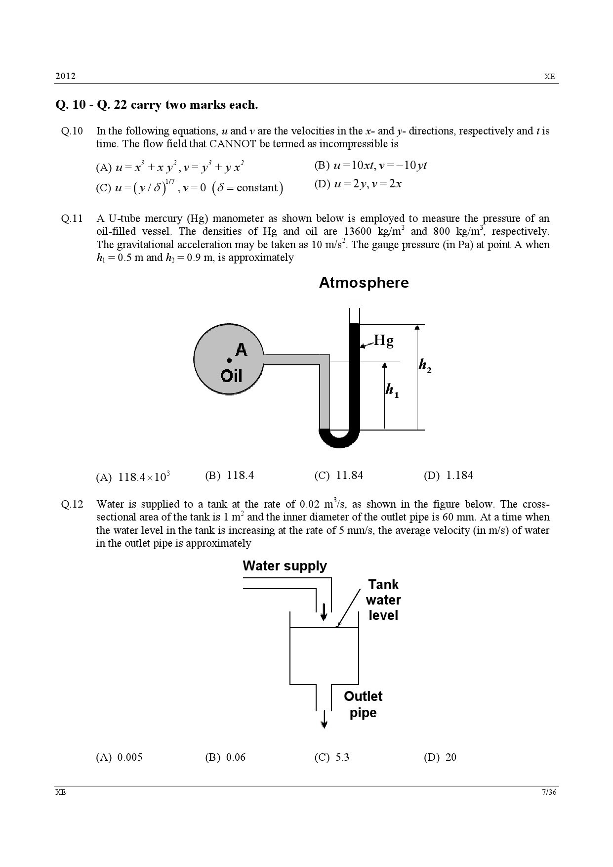 GATE Exam Question Paper 2012 Engineering Sciences 7