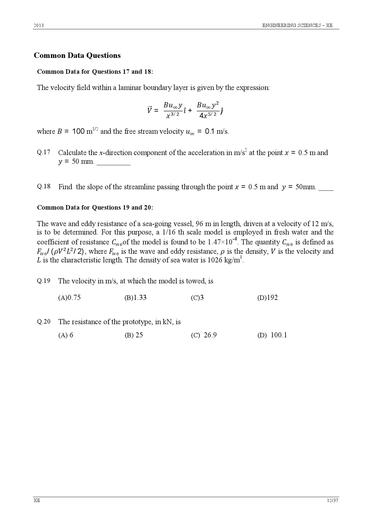 GATE Exam Question Paper 2013 Engineering Sciences 12