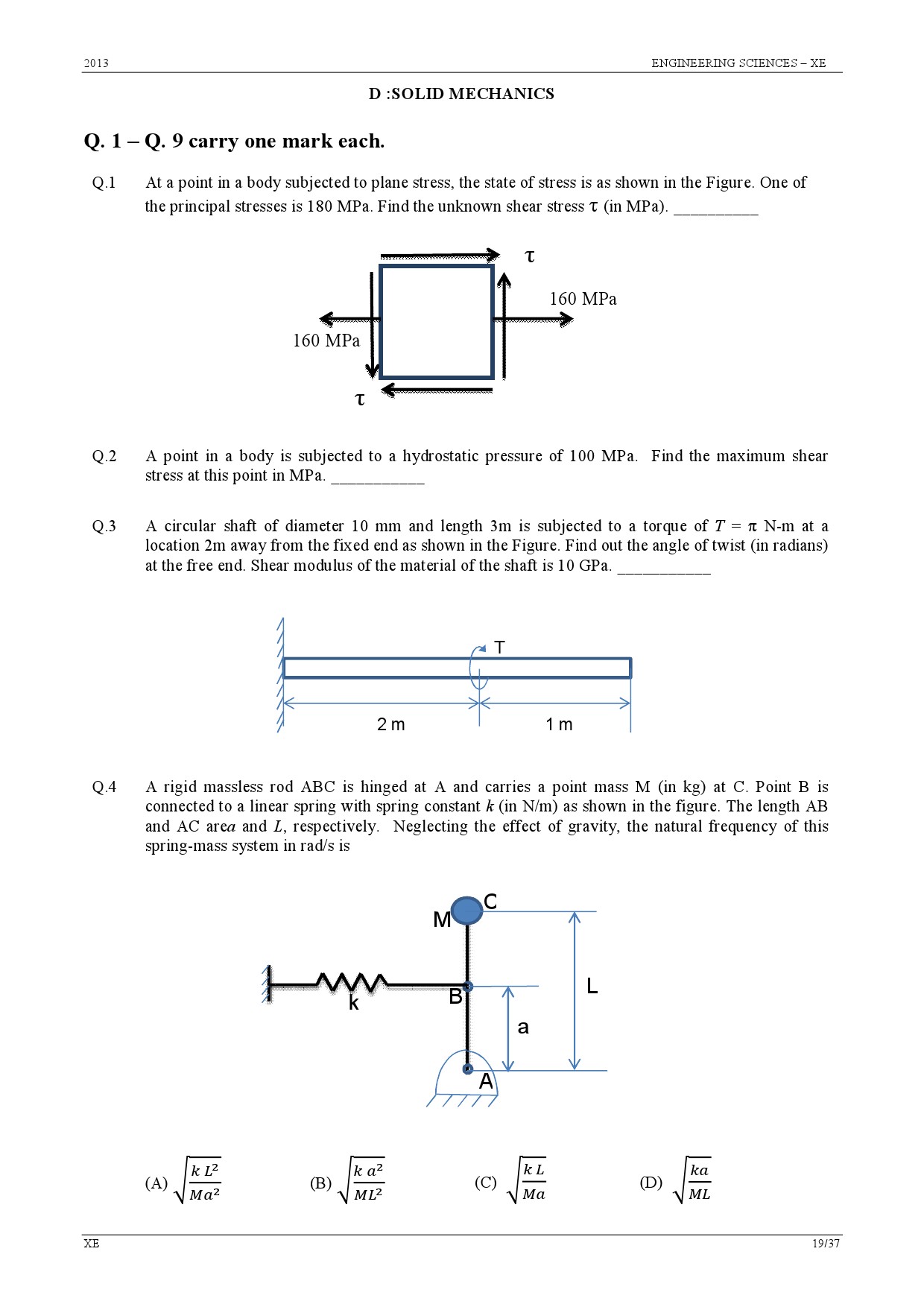 GATE Exam Question Paper 2013 Engineering Sciences 19