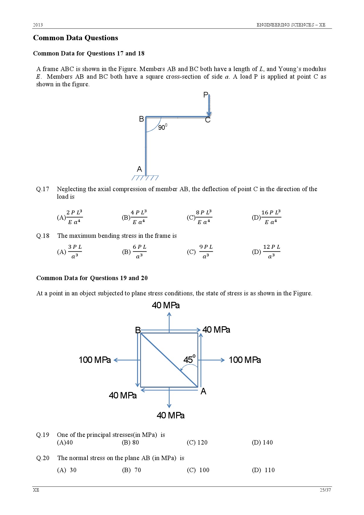 GATE Exam Question Paper 2013 Engineering Sciences 25